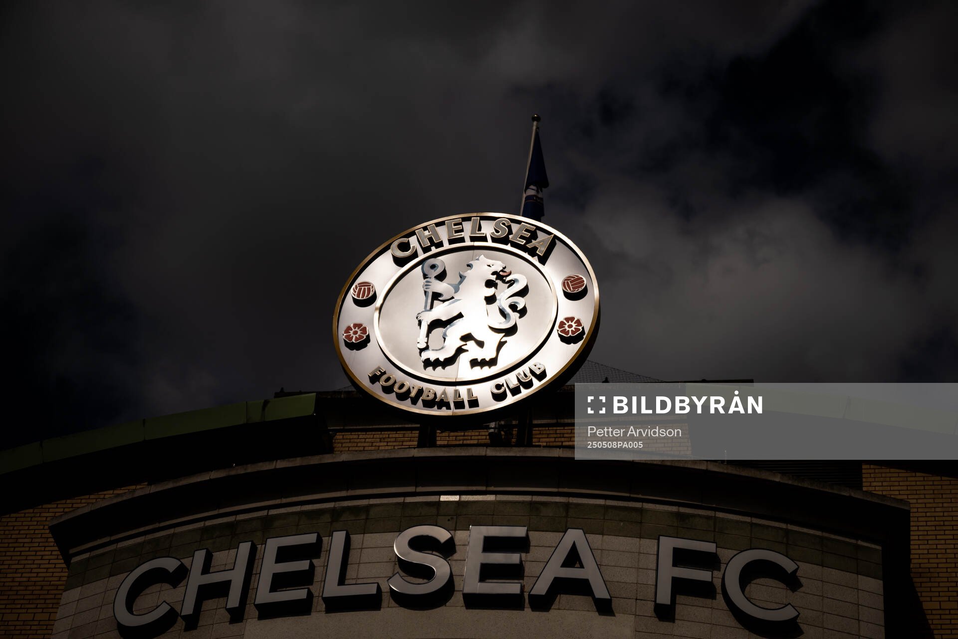 Exterior view of Stamford Bridge ahead of the UEFA Conference League semifinal second leg match between Chelsea and Djurgården on May 8, 2025 in London.