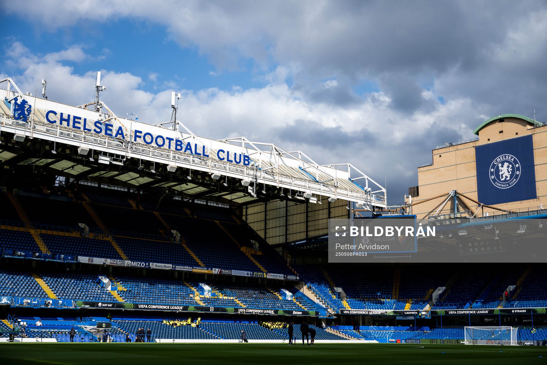 Interior view of Stamford Bridge ahead of the UEFA Conference League semifinal second leg match between Chelsea and Djurgården on May 8, 2025 in London.