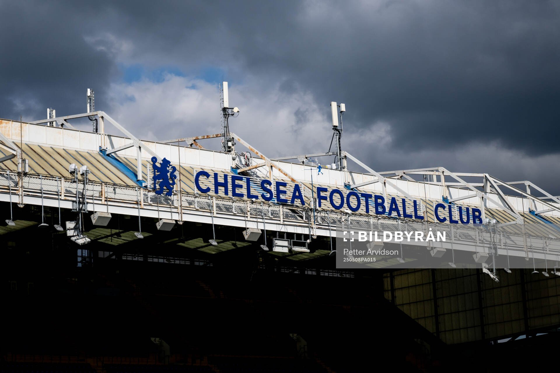 Interior view of Stamford Bridge ahead of the UEFA Conference League semifinal second leg match between Chelsea and Djurgården on May 8, 2025 in London.