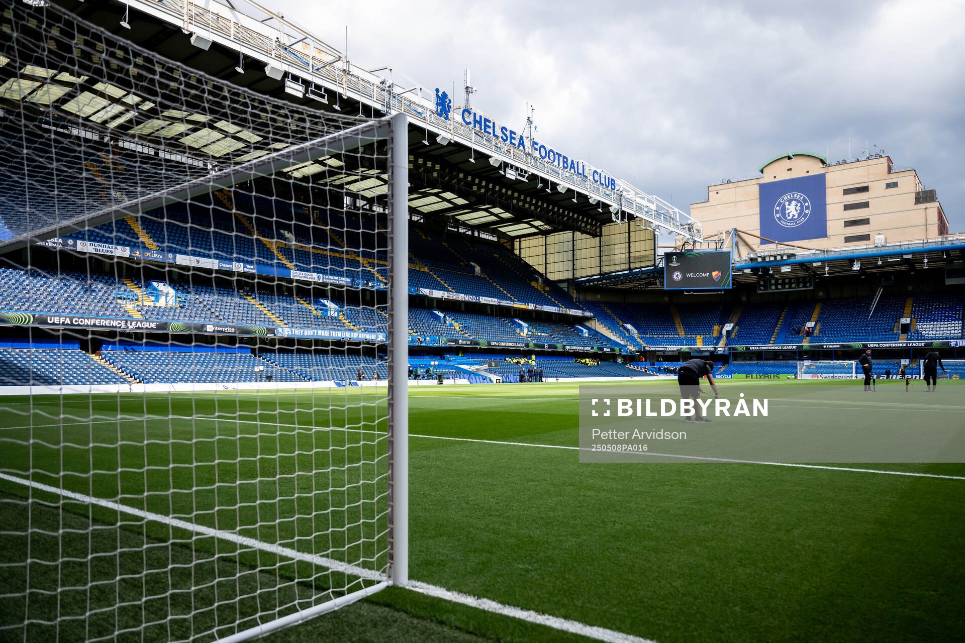 Interior view of Stamford Bridge ahead of the UEFA Conference League semifinal second leg match between Chelsea and Djurgården on May 8, 2025 in London.