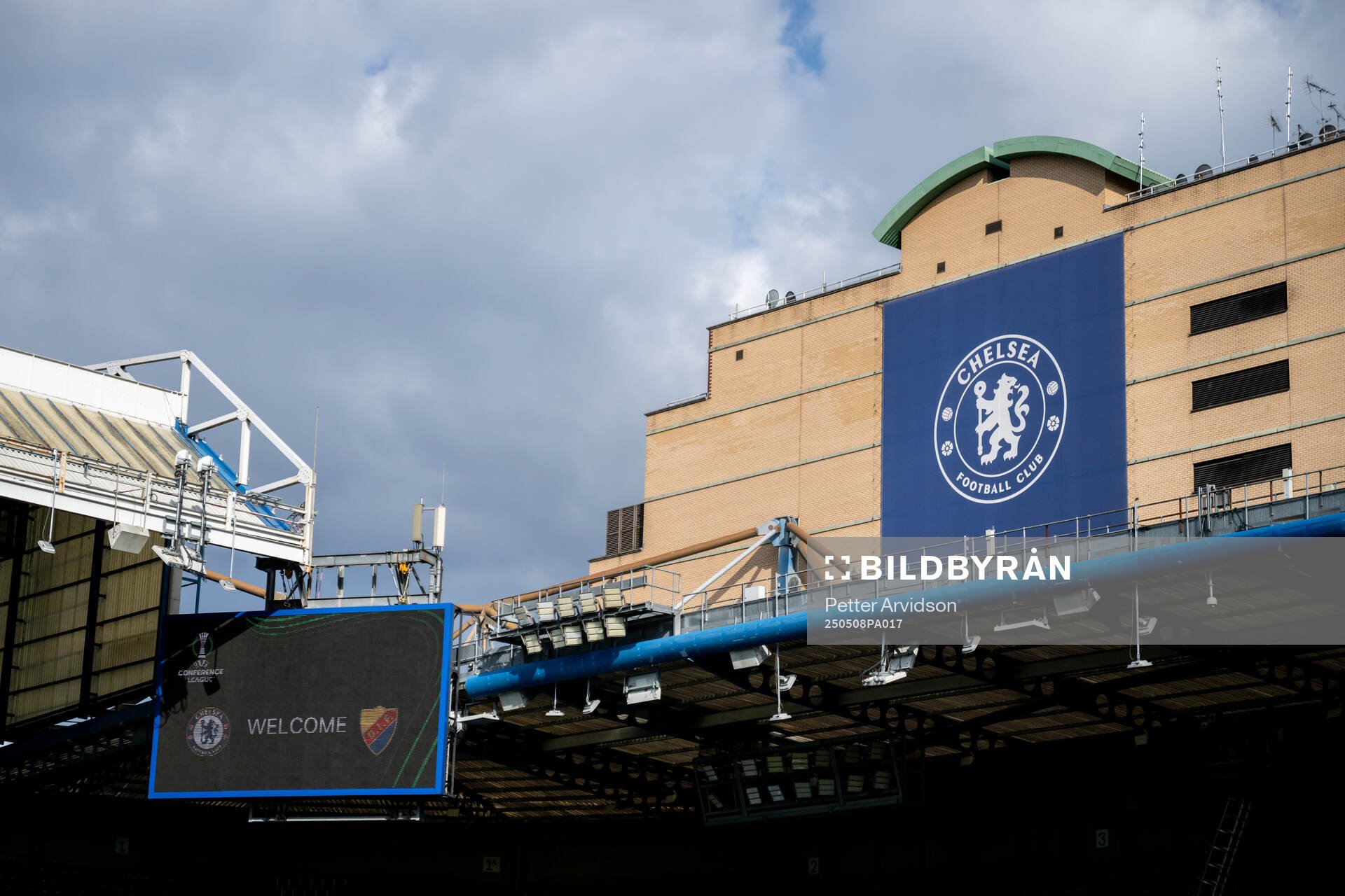 Interior view of Stamford Bridge ahead of the UEFA Conference League semifinal second leg match between Chelsea and Djurgården on May 8, 2025 in London.