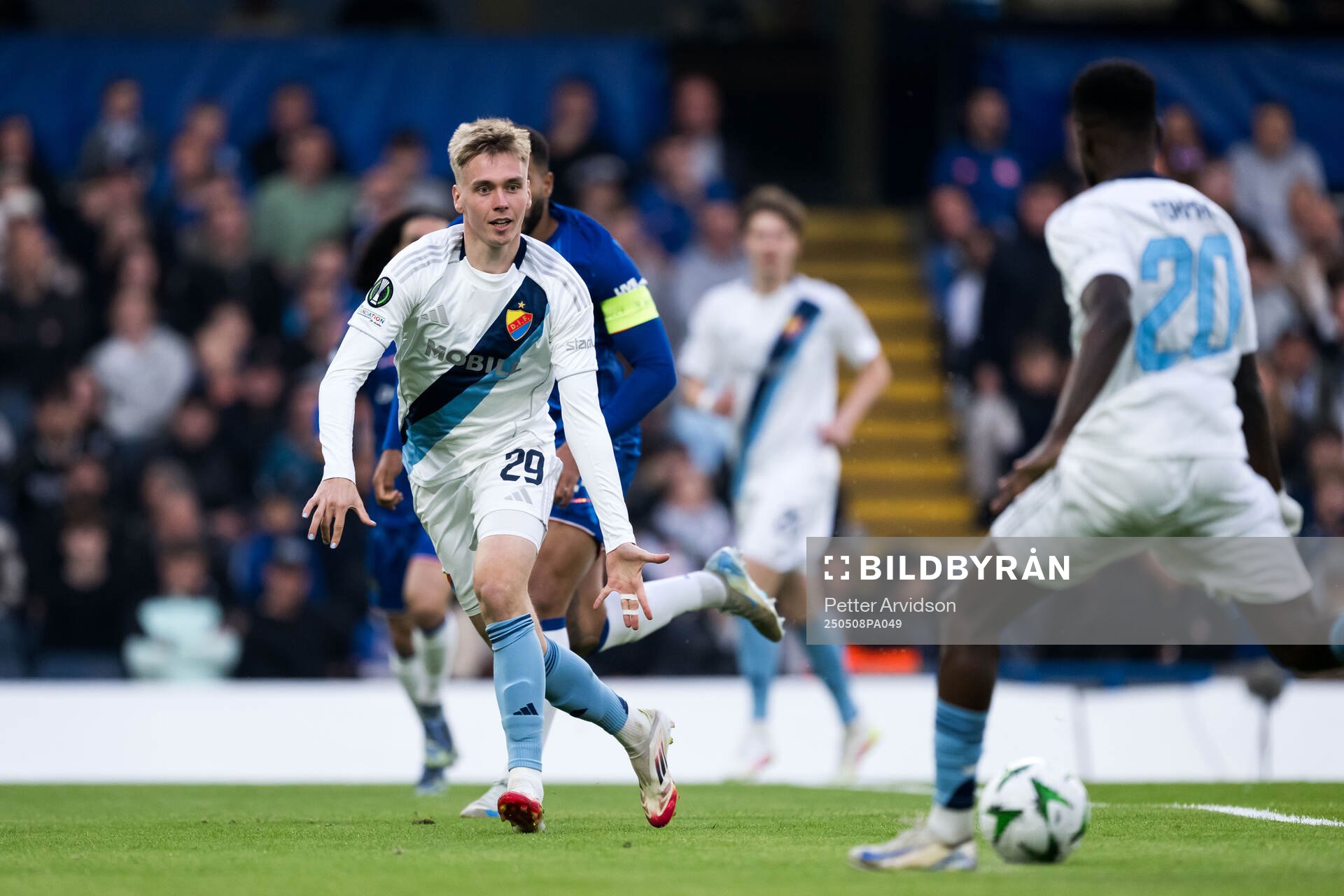 Santeri Haarala of Djurgården during the UEFA Conference League semifinal second leg match between Chelsea and Djurgården on May 8, 2025 in London.