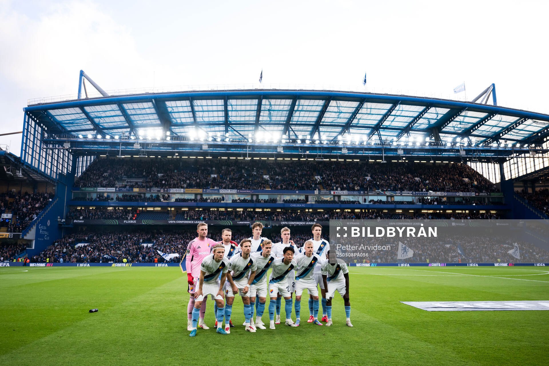 The starting eleven of Djurgården ahead of the UEFA Conference League semifinal second leg match between Chelsea and Djurgården on May 8, 2025 in London.