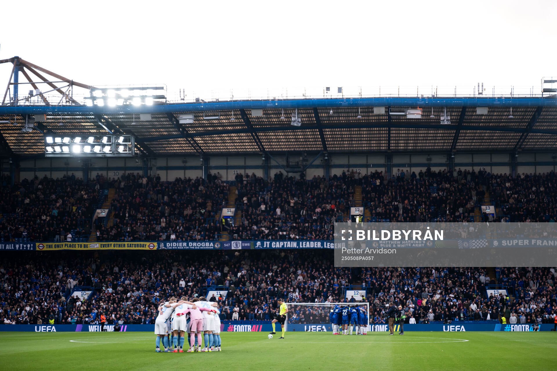 Players of Djurgården ahead of the UEFA Conference League semifinal second leg match between Chelsea and Djurgården on May 8, 2025 in London.