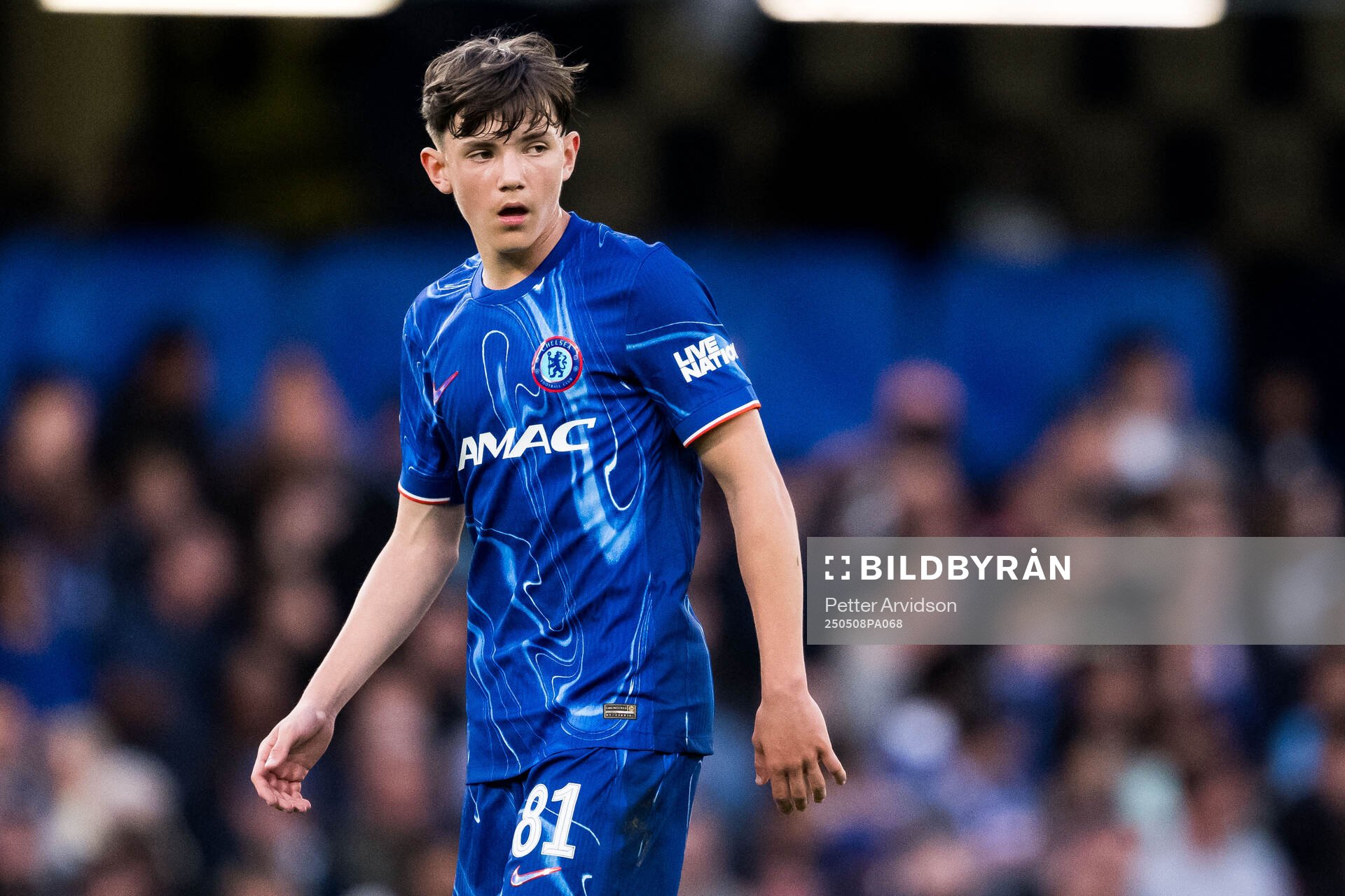 Reggie Walsh of Chelsea during the UEFA Conference League semifinal second leg match between Chelsea and Djurgården on May 8, 2025 in London.