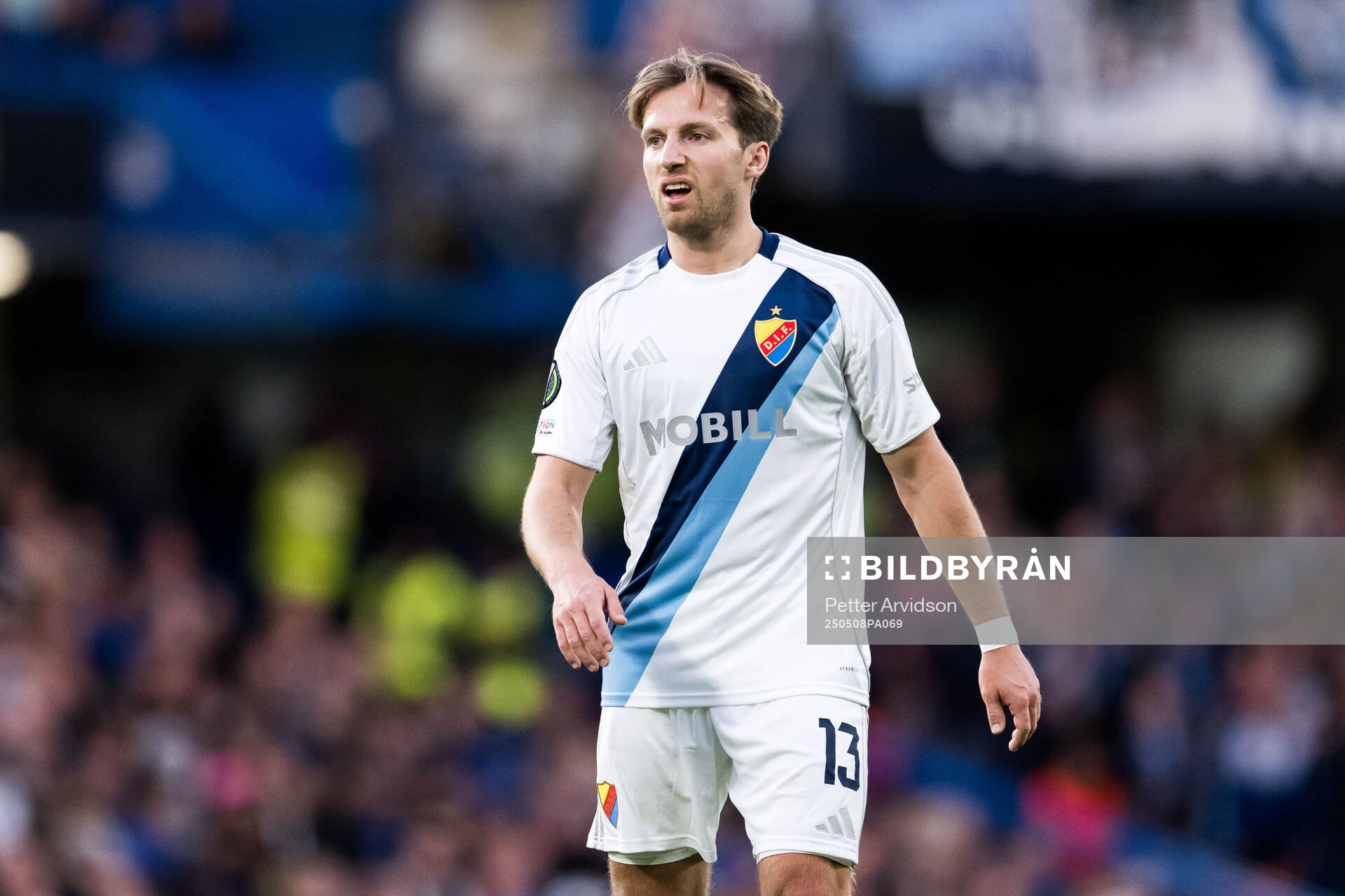 Daniel Stensson of Djurgården during the UEFA Conference League semifinal second leg match between Chelsea and Djurgården on May 8, 2025 in London.