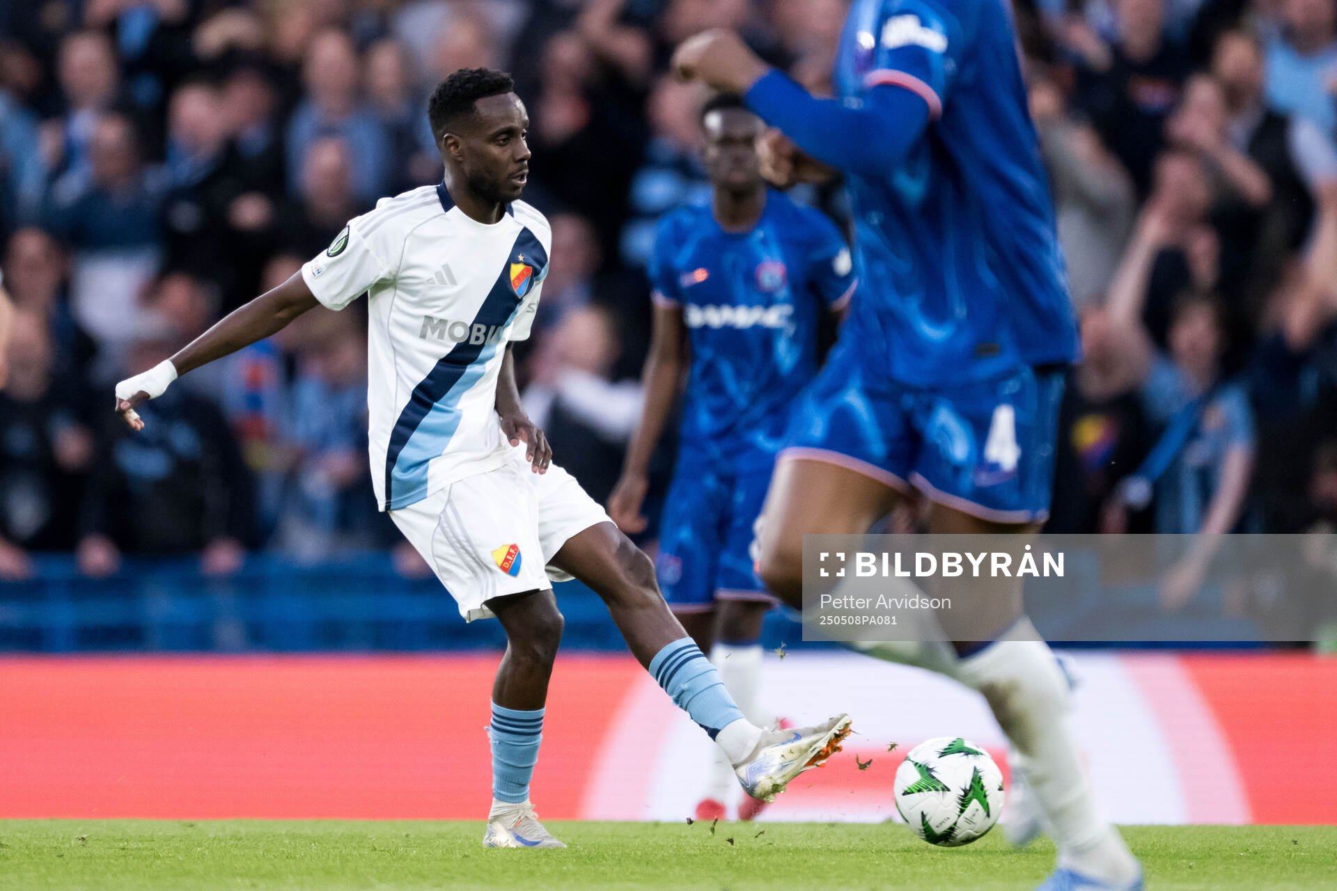 Tokmac Nguen of Djurgården during the UEFA Conference League semifinal second leg match between Chelsea and Djurgården on May 8, 2025 in London.