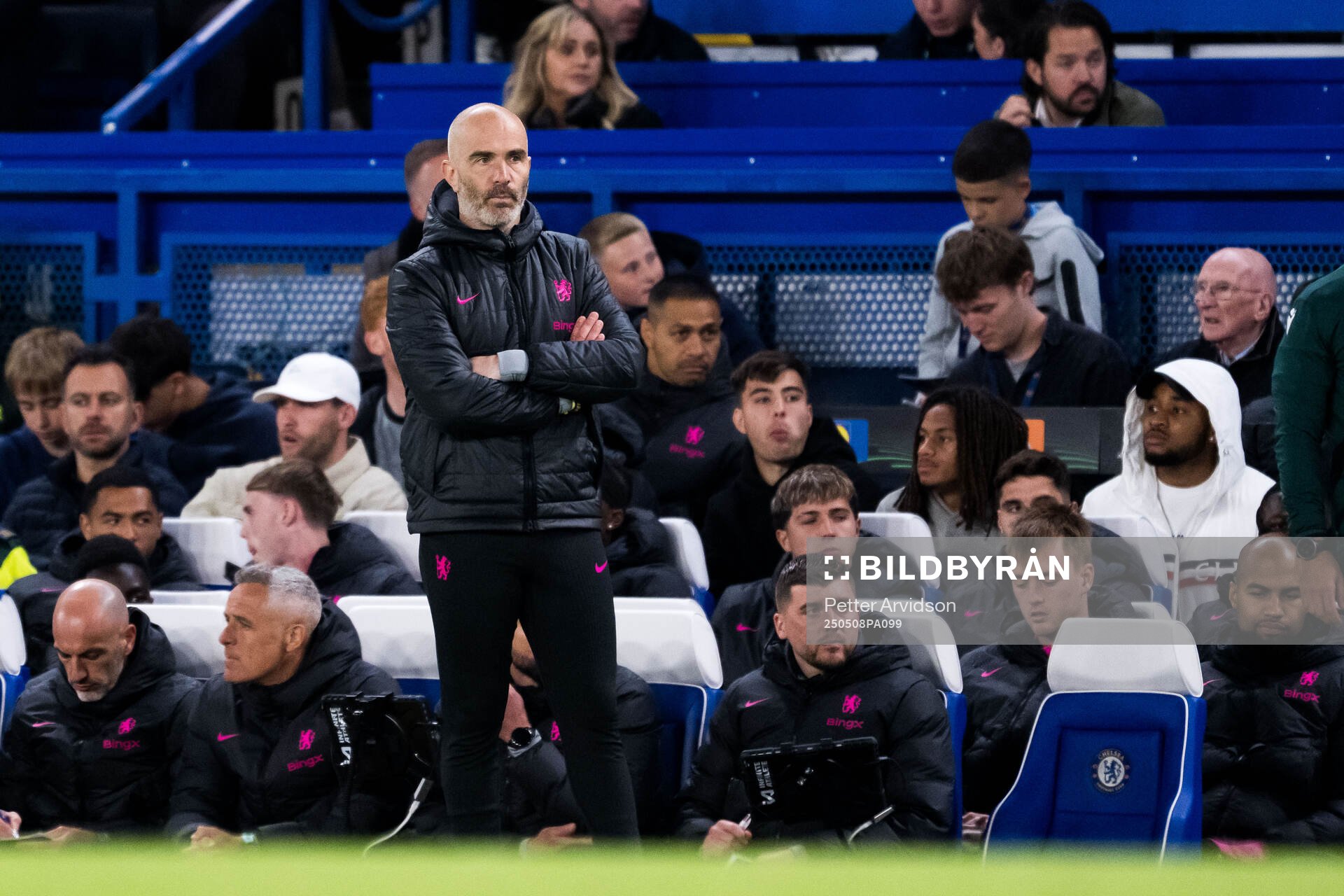 Head coach Enzo Maresca of Chelsea during the UEFA Conference League semifinal second leg match between Chelsea and Djurgården on May 8, 2025 in London.