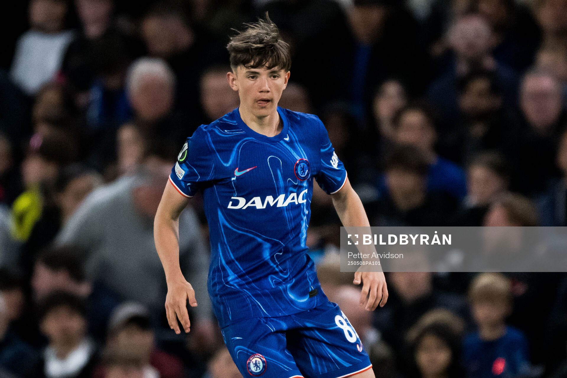Reggie Walsh of Chelsea during the UEFA Conference League semifinal second leg match between Chelsea and Djurgården on May 8, 2025 in London.