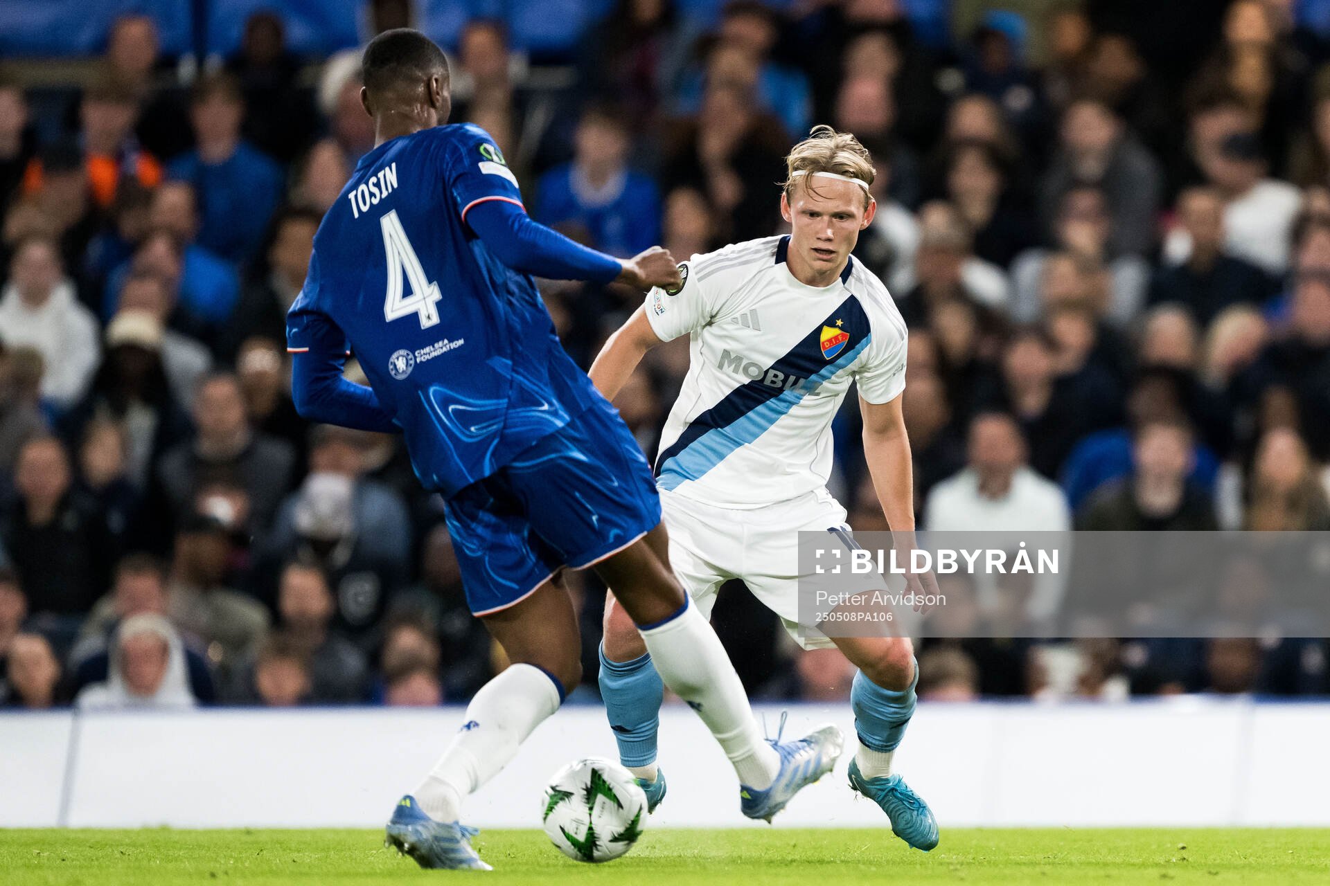 Tobias Gulliksen of Djurgården during the UEFA Conference League semifinal second leg match between Chelsea and Djurgården on May 8, 2025 in London.