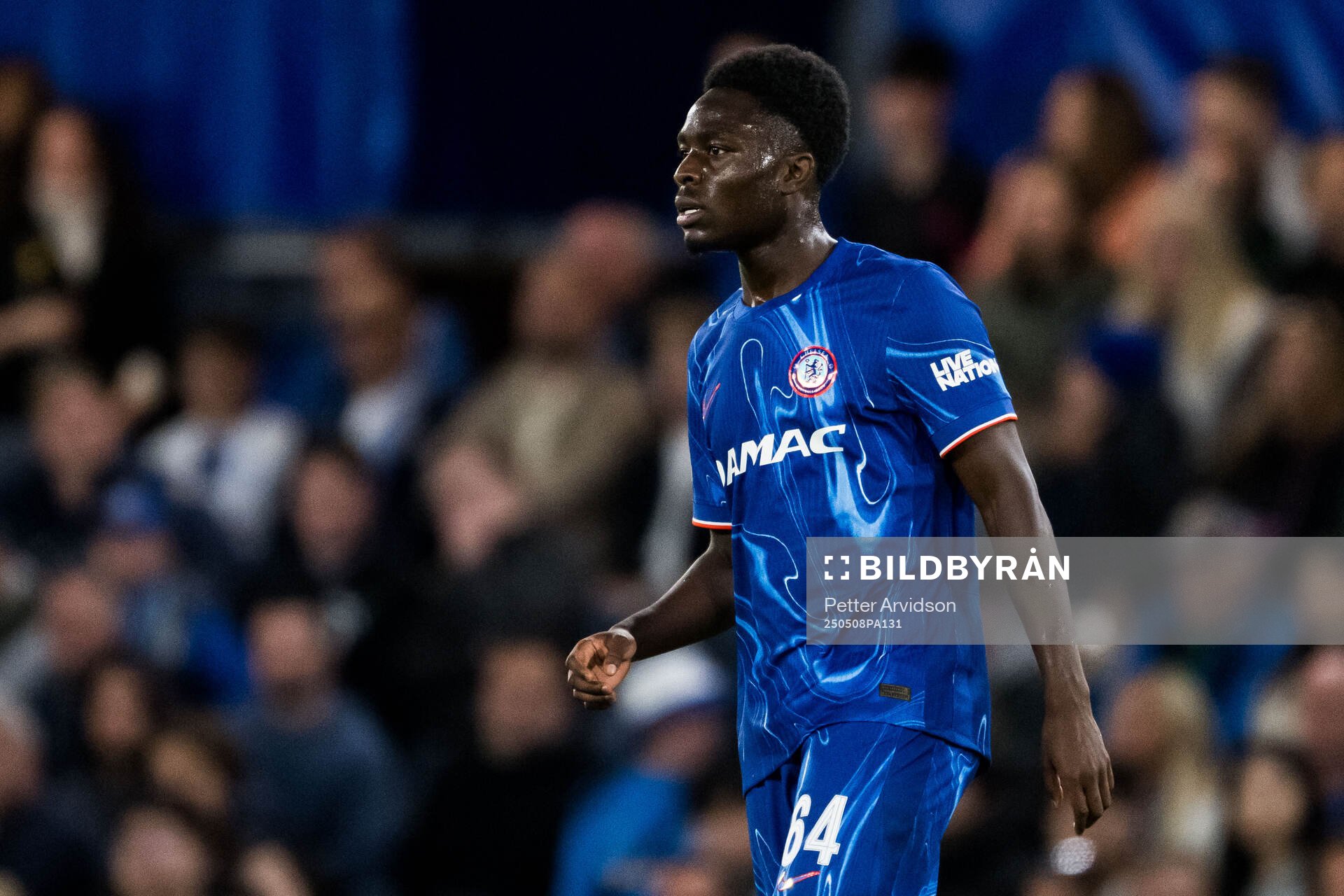 Genesis Antwi of Chelsea during the UEFA Conference League semifinal second leg match between Chelsea and Djurgården on May 8, 2025 in London.