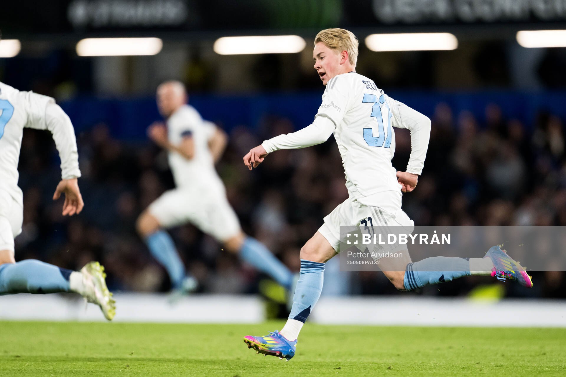 Carl Selfvén of Djurgården during the UEFA Conference League semifinal second leg match between Chelsea and Djurgården on May 8, 2025 in London.