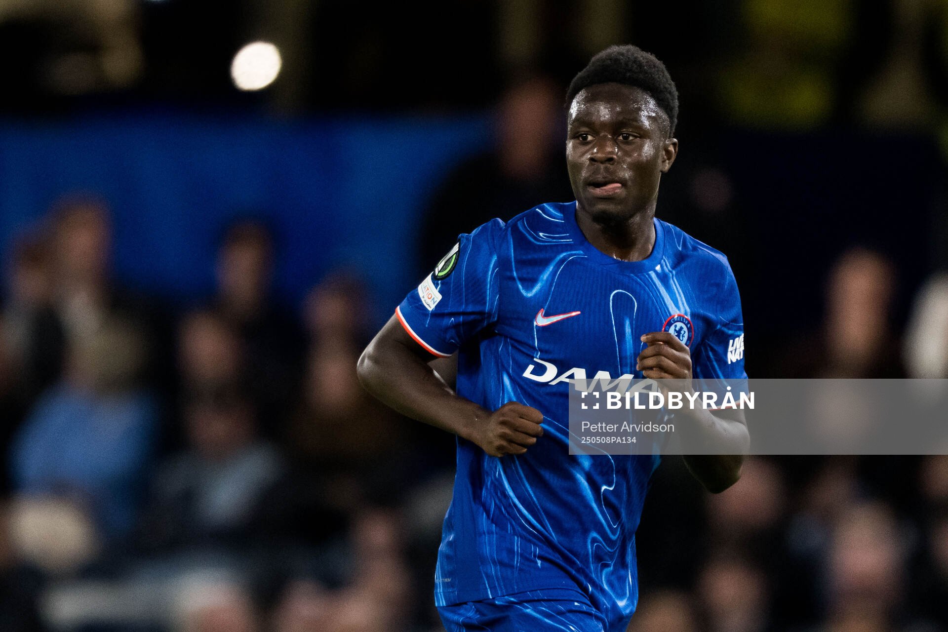 Genesis Antwi of Chelsea during the UEFA Conference League semifinal second leg match between Chelsea and Djurgården on May 8, 2025 in London.