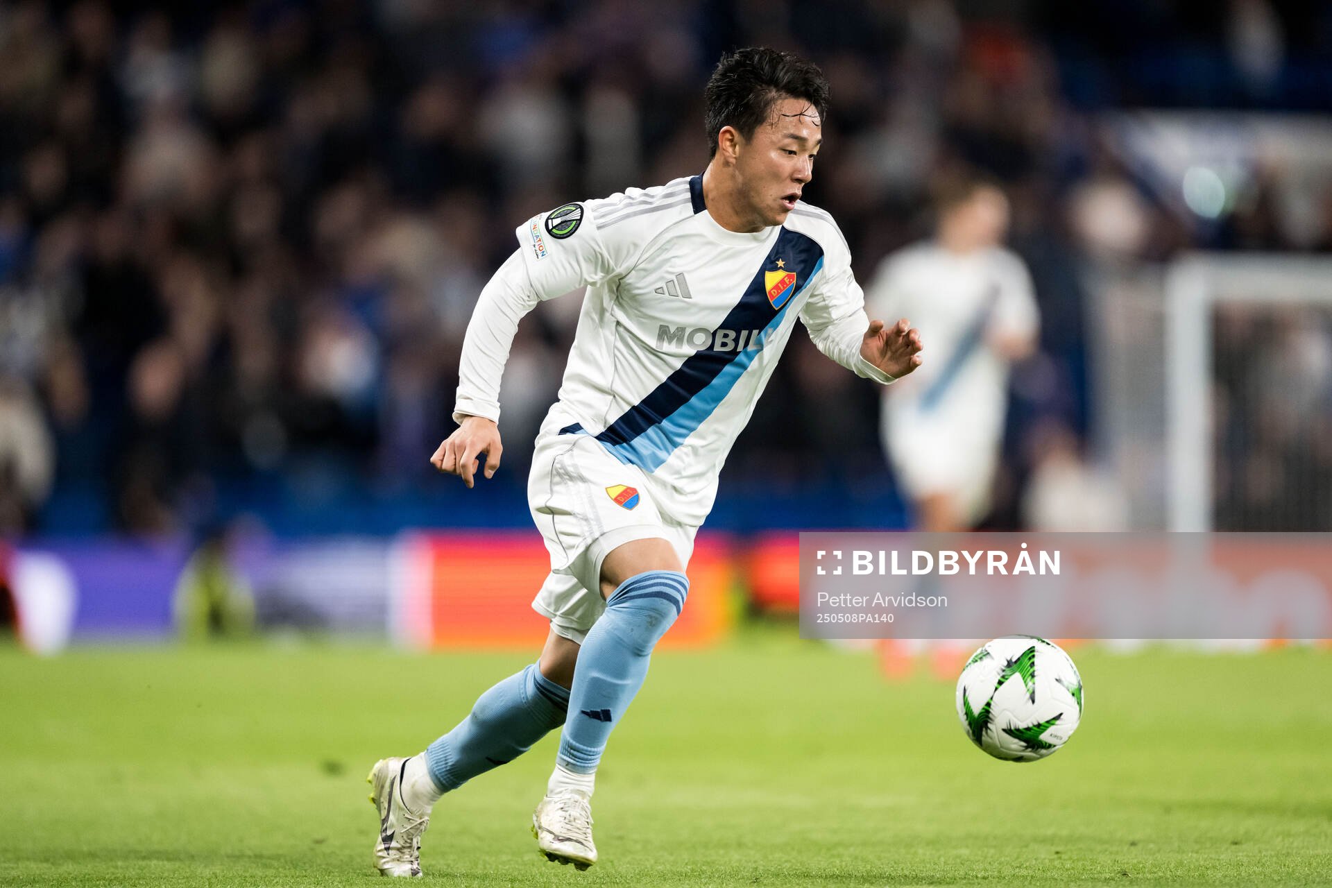 Keita Kosugi of Djurgården during the UEFA Conference League semifinal second leg match between Chelsea and Djurgården on May 8, 2025 in London.