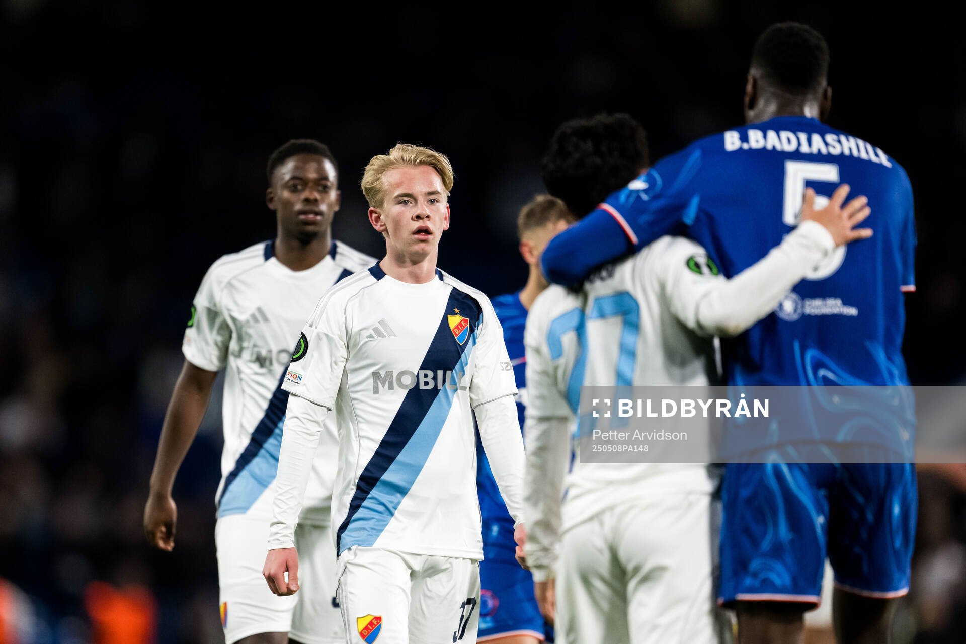Carl Selfvén of Djurgården after the UEFA Conference League semifinal second leg match between Chelsea and Djurgården on May 8, 2025 in London.