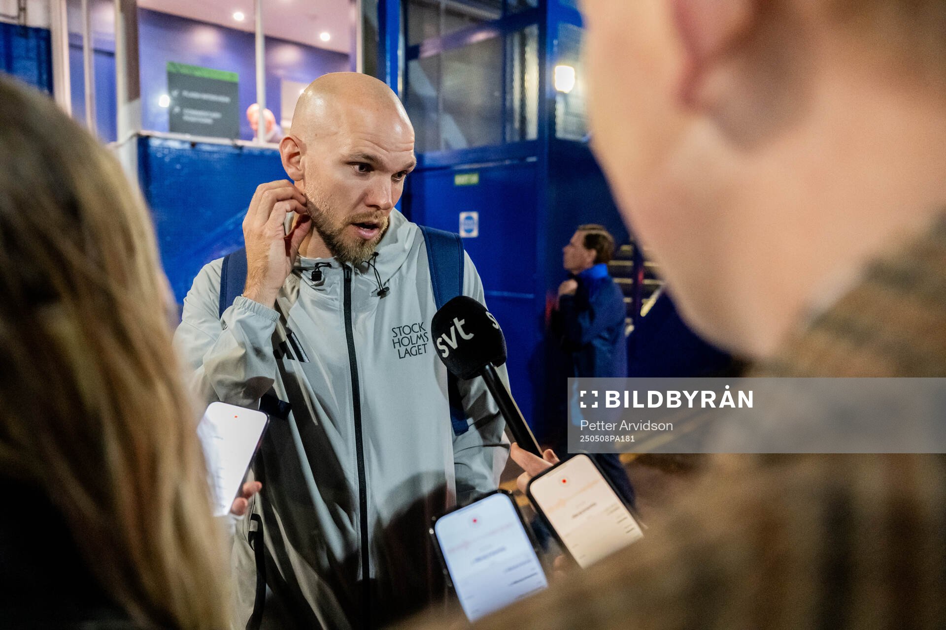 Marcus Danielson of Djurgården is being interviewed after the UEFA Conference League semifinal second leg match between Chelsea and Djurgården on May 8, 2025 in London.