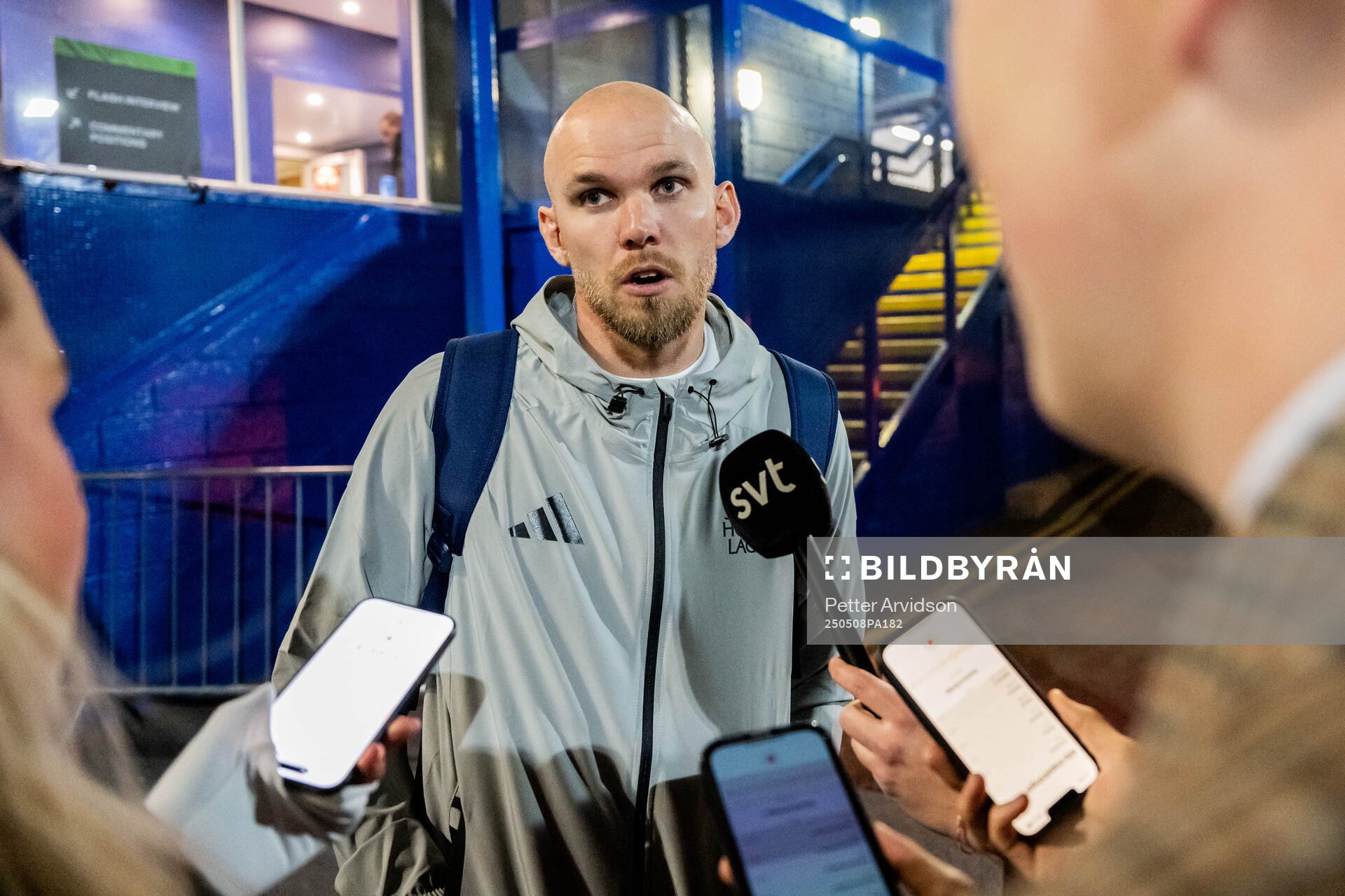 Marcus Danielson of Djurgården is being interviewed after the UEFA Conference League semifinal second leg match between Chelsea and Djurgården on May 8, 2025 in London.