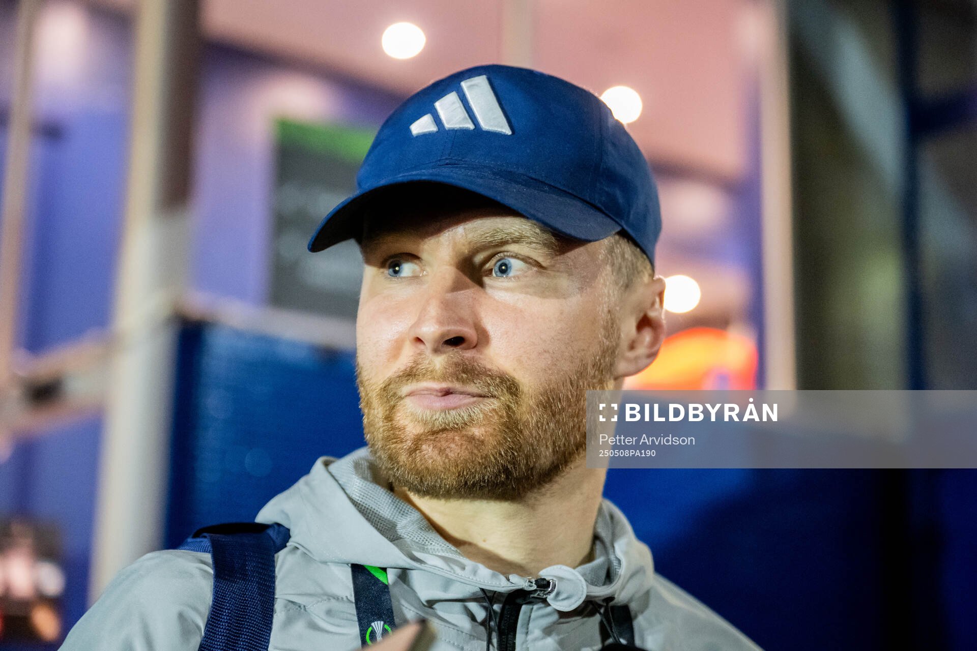 Jacob Une of Djurgården is being interviewed after the UEFA Conference League semifinal second leg match between Chelsea and Djurgården on May 8, 2025 in London.