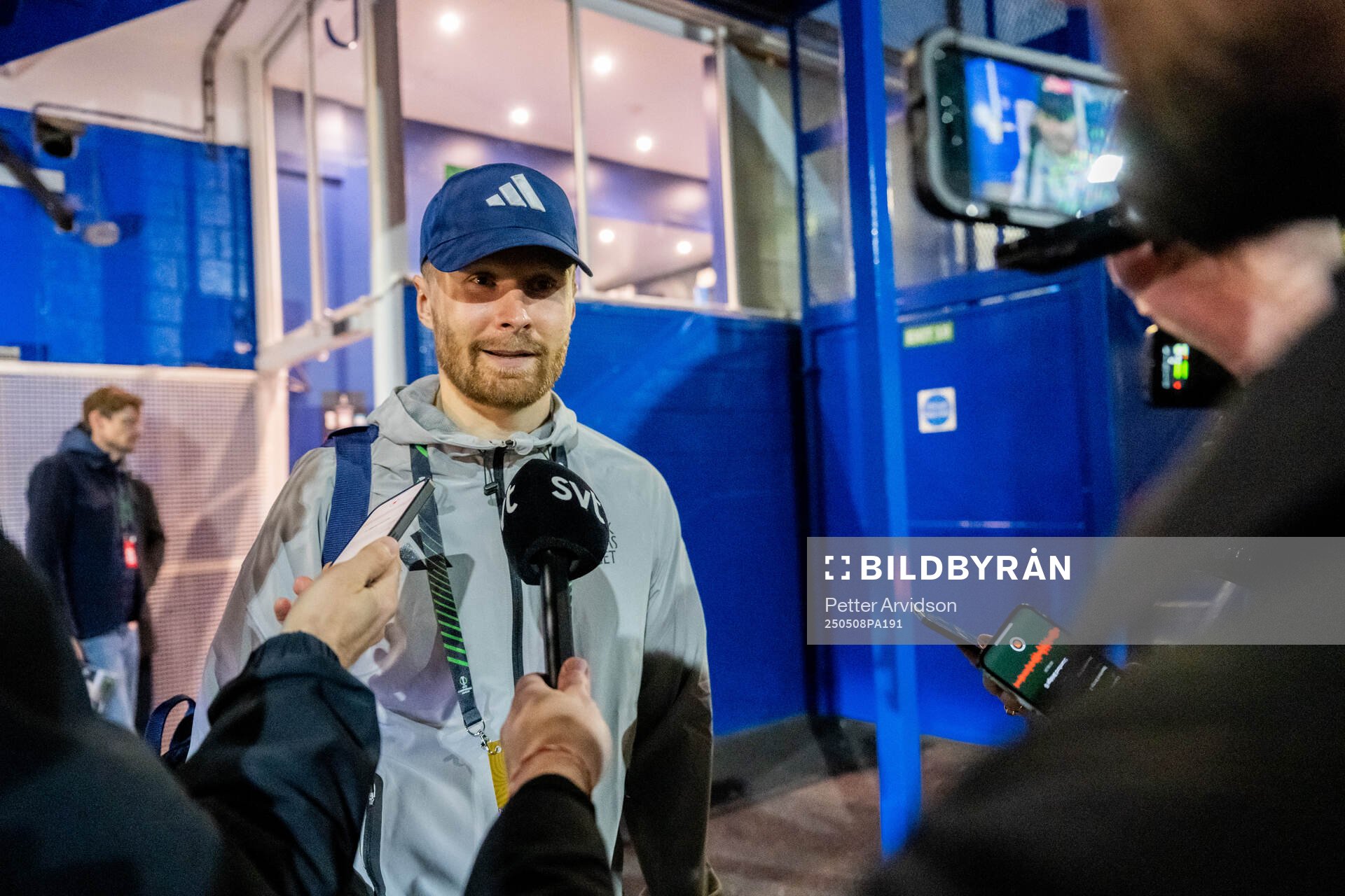 Jacob Une of Djurgården is being interviewed after the UEFA Conference League semifinal second leg match between Chelsea and Djurgården on May 8, 2025 in London.