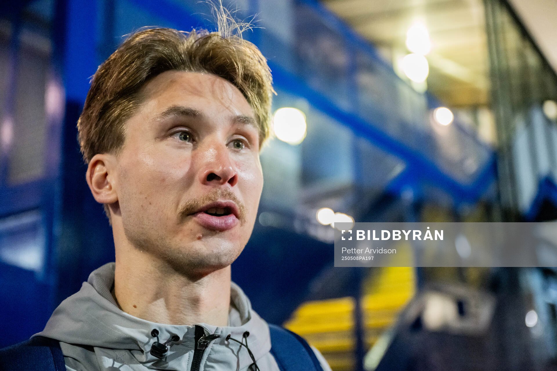 Miro Tenho of Djurgården is being interviewed after the UEFA Conference League semifinal second leg match between Chelsea and Djurgården on May 8, 2025 in London.