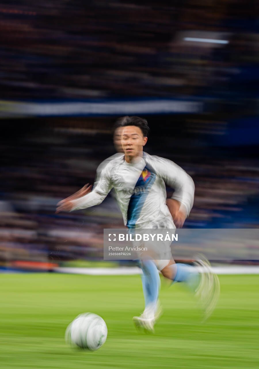 Keita Kosugi of Djurgården during the UEFA Conference League semifinal second leg match between Chelsea and Djurgården on May 8, 2025 in London.