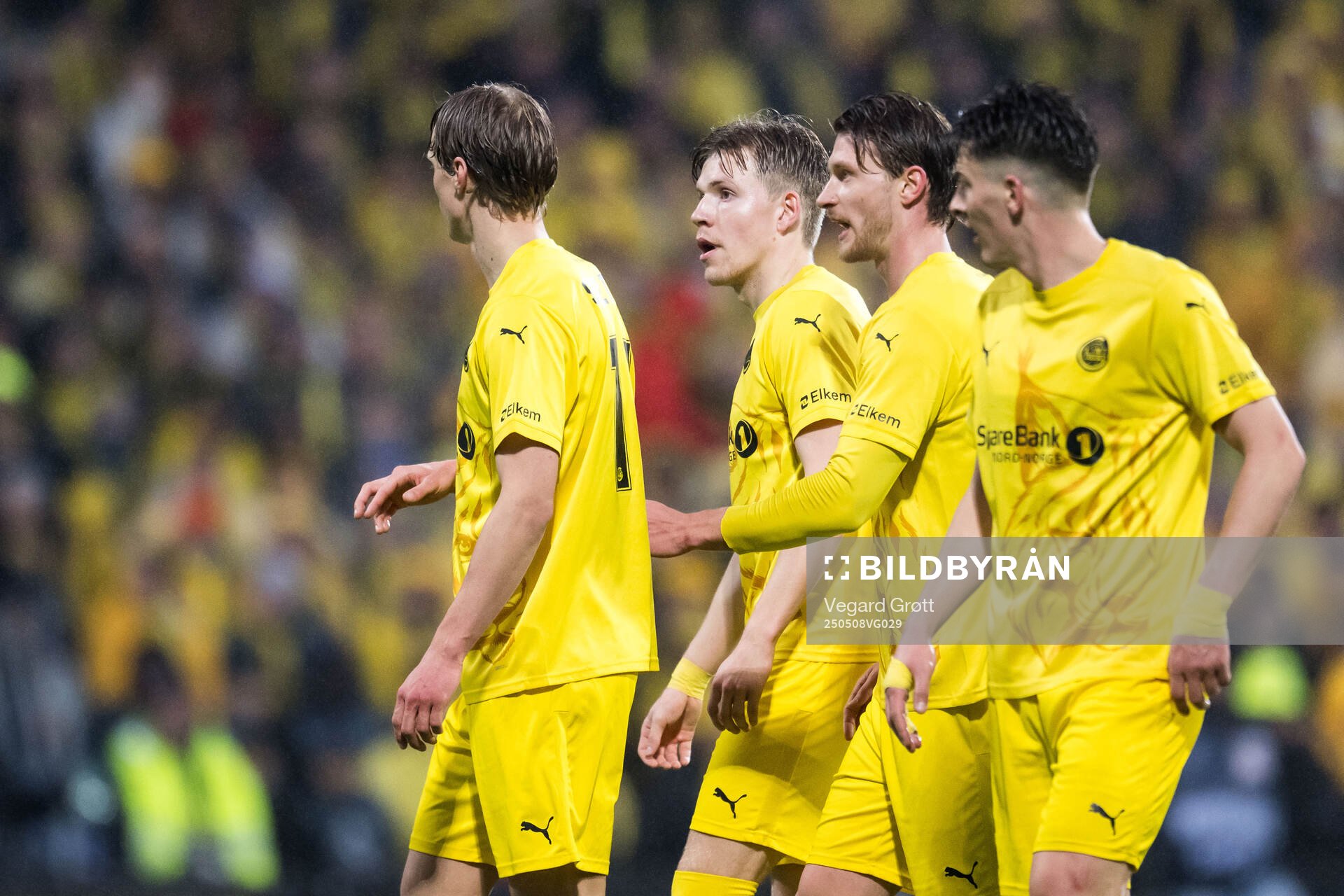 Jens Petter Haugen and Kasper Høgh of Bodø/Glimt during the UEFA Europa League semi-final football match between Bodø/Glimt and Tottenham on May 8, 2025 in Bodø.