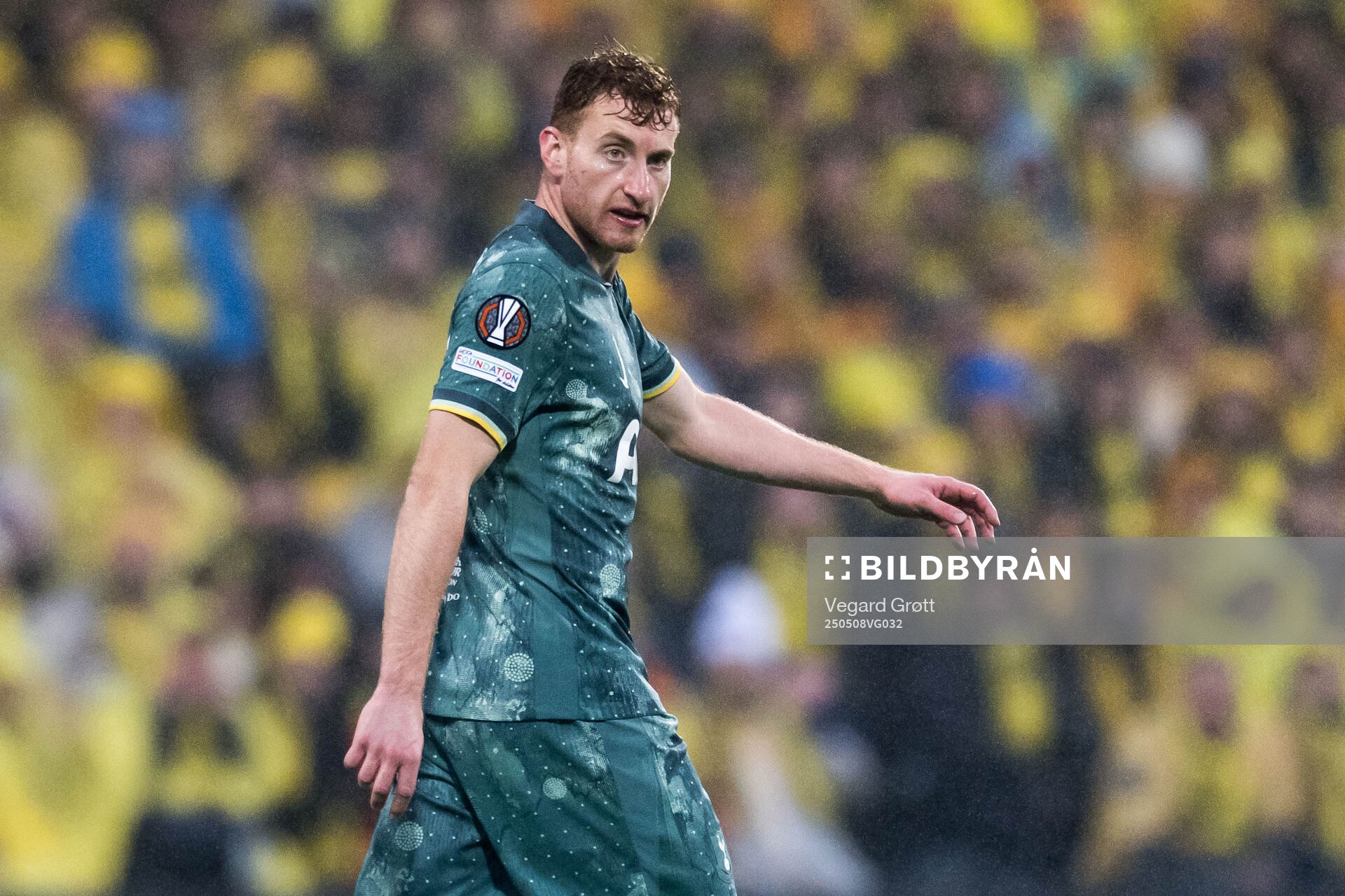 Dejan Kulusevski of Tottenham Hotspur during the UEFA Europa League semi-final football match between Bodø/Glimt and Tottenham on May 8, 2025 in Bodø.