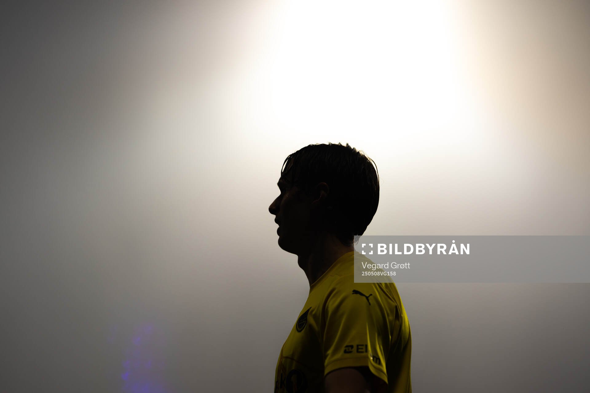 The silhouette of Ulrik Saltnes of Bodø/Glimt during the UEFA Europa League semi-final football match between Bodø/Glimt and Tottenham on May 8, 2025 in Bodø.