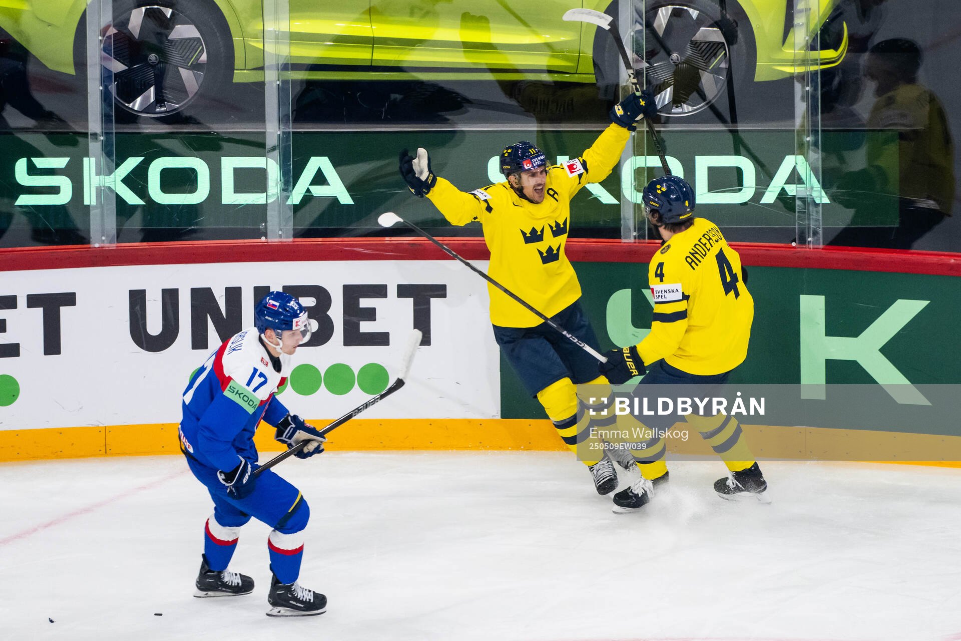 Mikael Backlund and Rasmus Andersson of Sweden celebrate