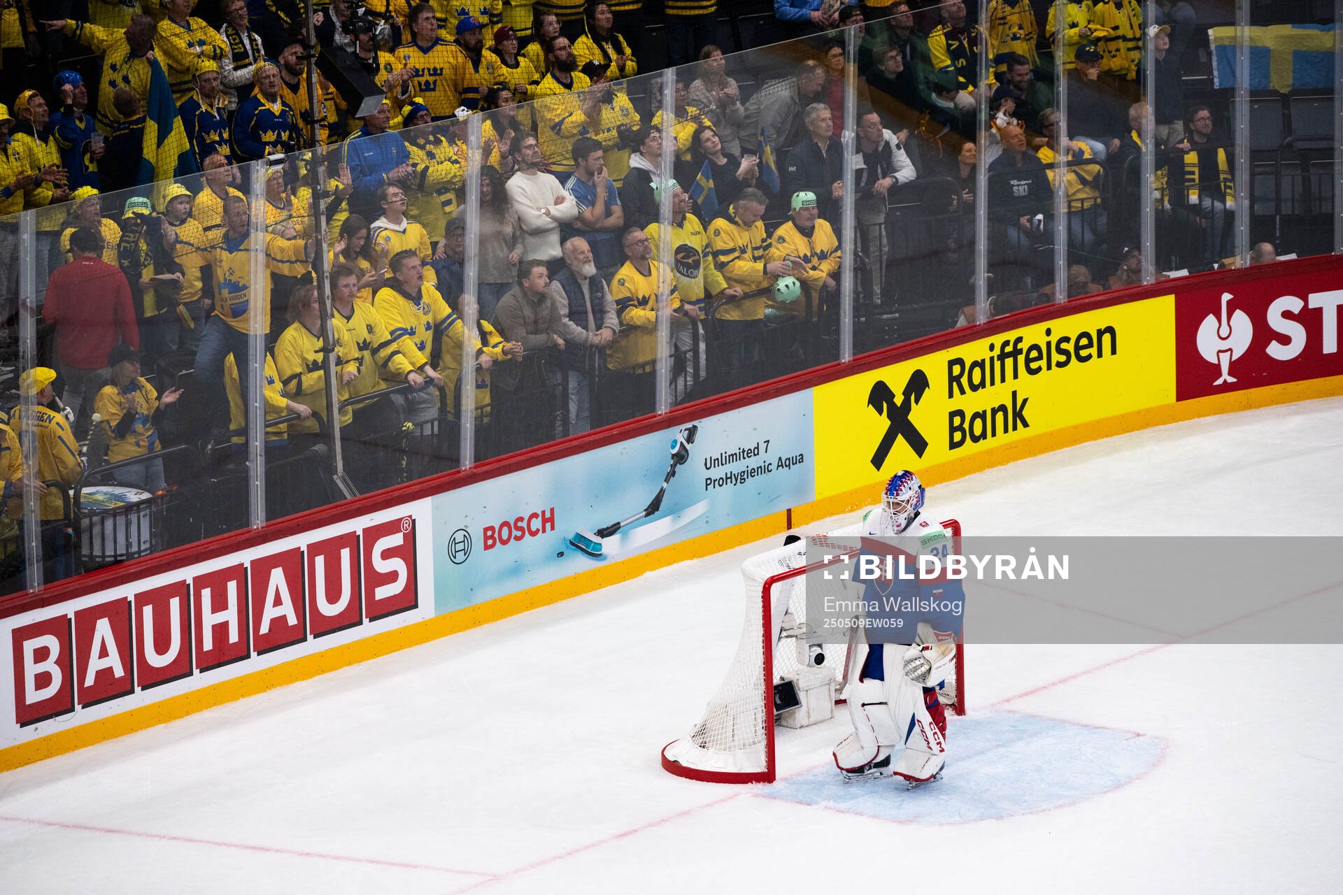 Goaltender Patrik Rybar of Slovakia looks dejected