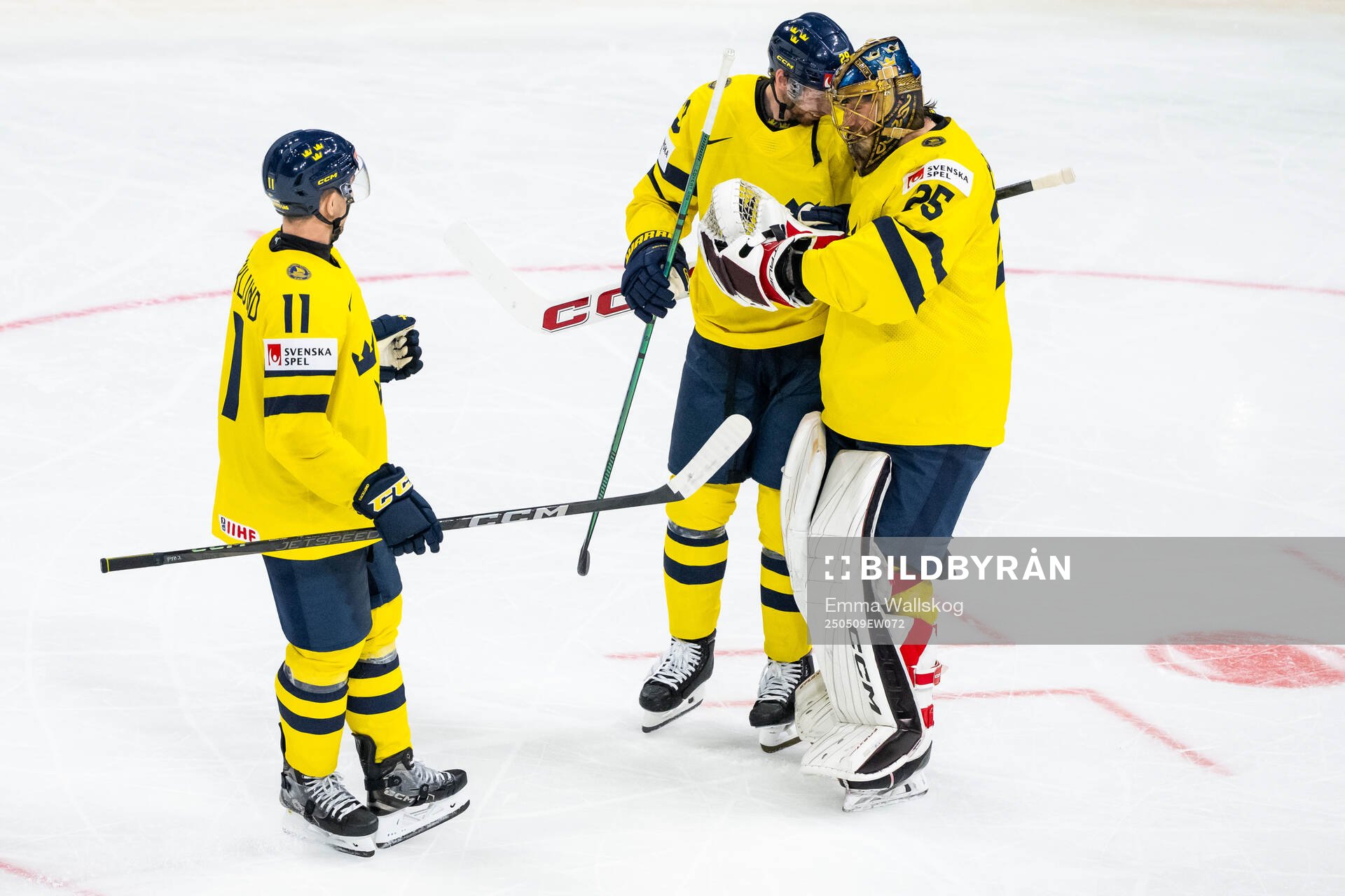 Mikael Backlund, Marcus Pettersson and goaltender Jacob