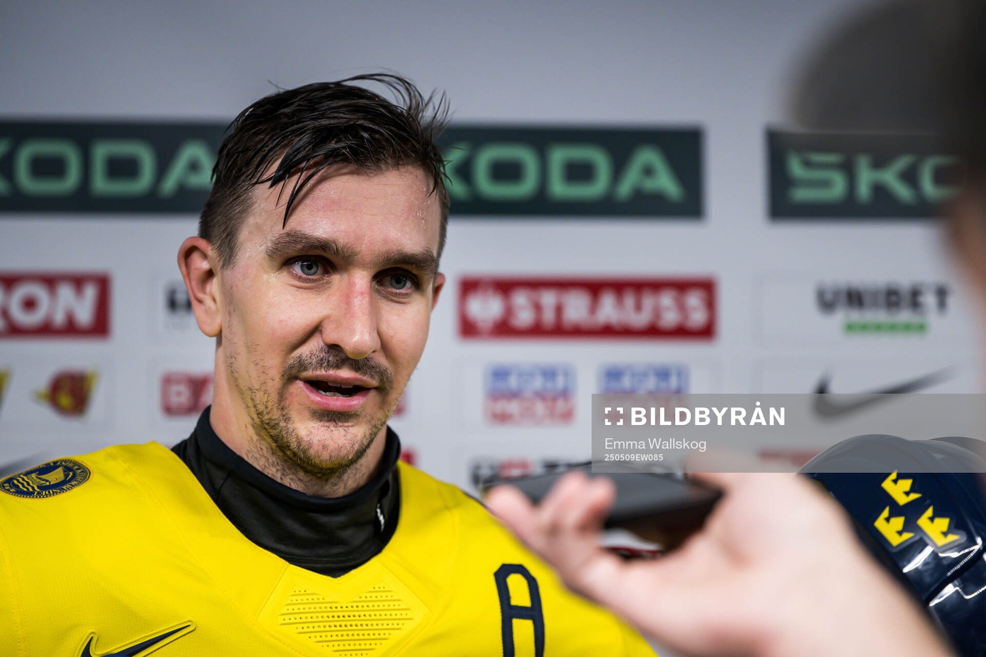 Mikael Backlund of Sweden is being interviewed