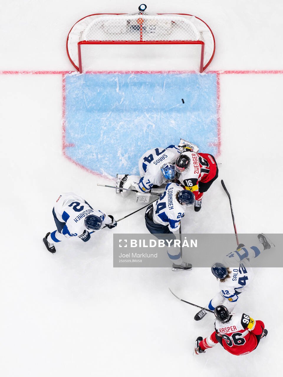 Marco Kasper of Austria scores a goal for 2-2 behind Rasmus