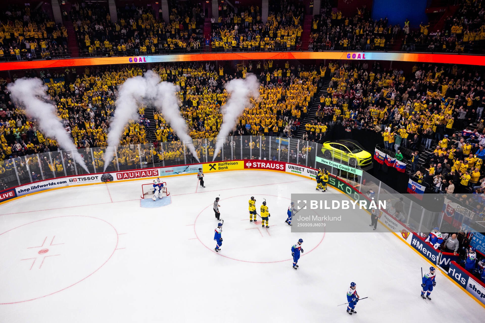 Mikael Backlund of Sweden celebrates with team mates