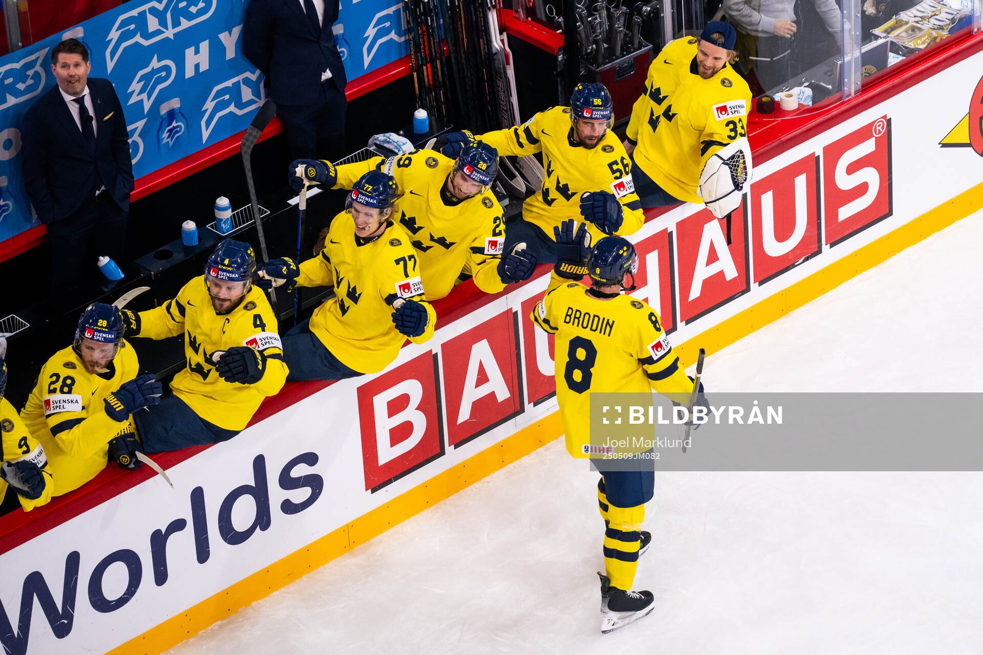 Jonas Brodin of Sweden celebrates