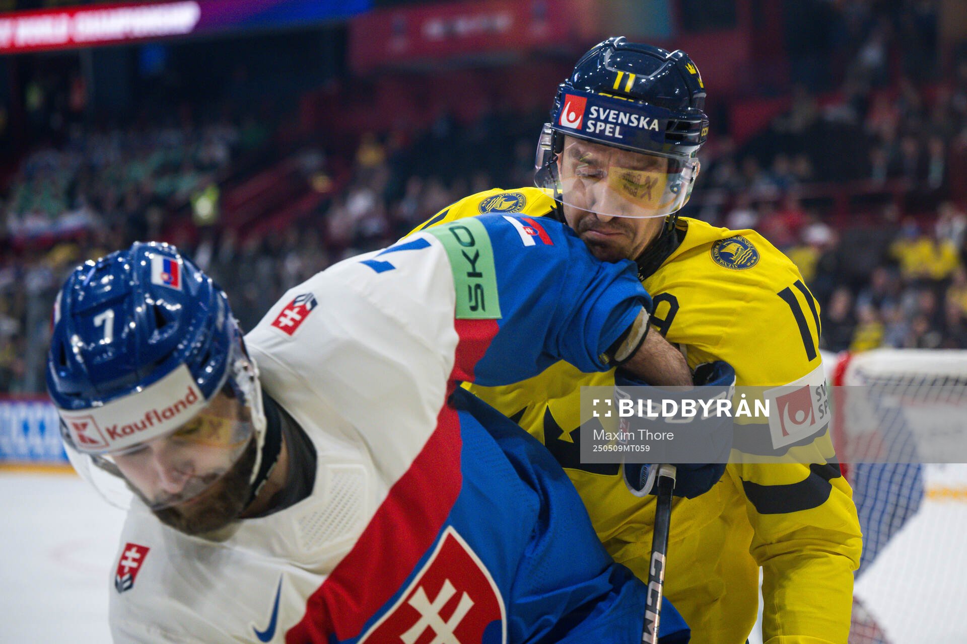 Mario Grman of Slovakia and Mikael Backlund of Sweden