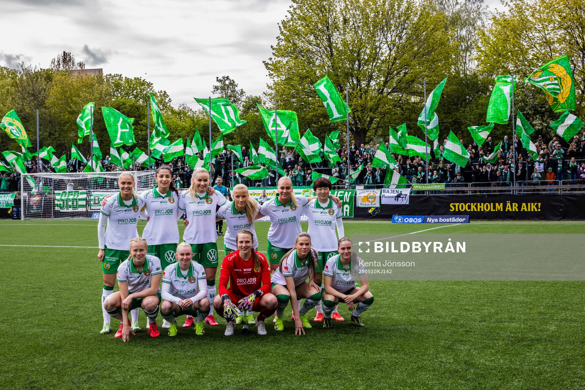 Hammarbys startelva inför fotbollsmatchen i Damallsvenskan mellan AIK och Hammarby den 10 maj 2025 i Stockholm. 