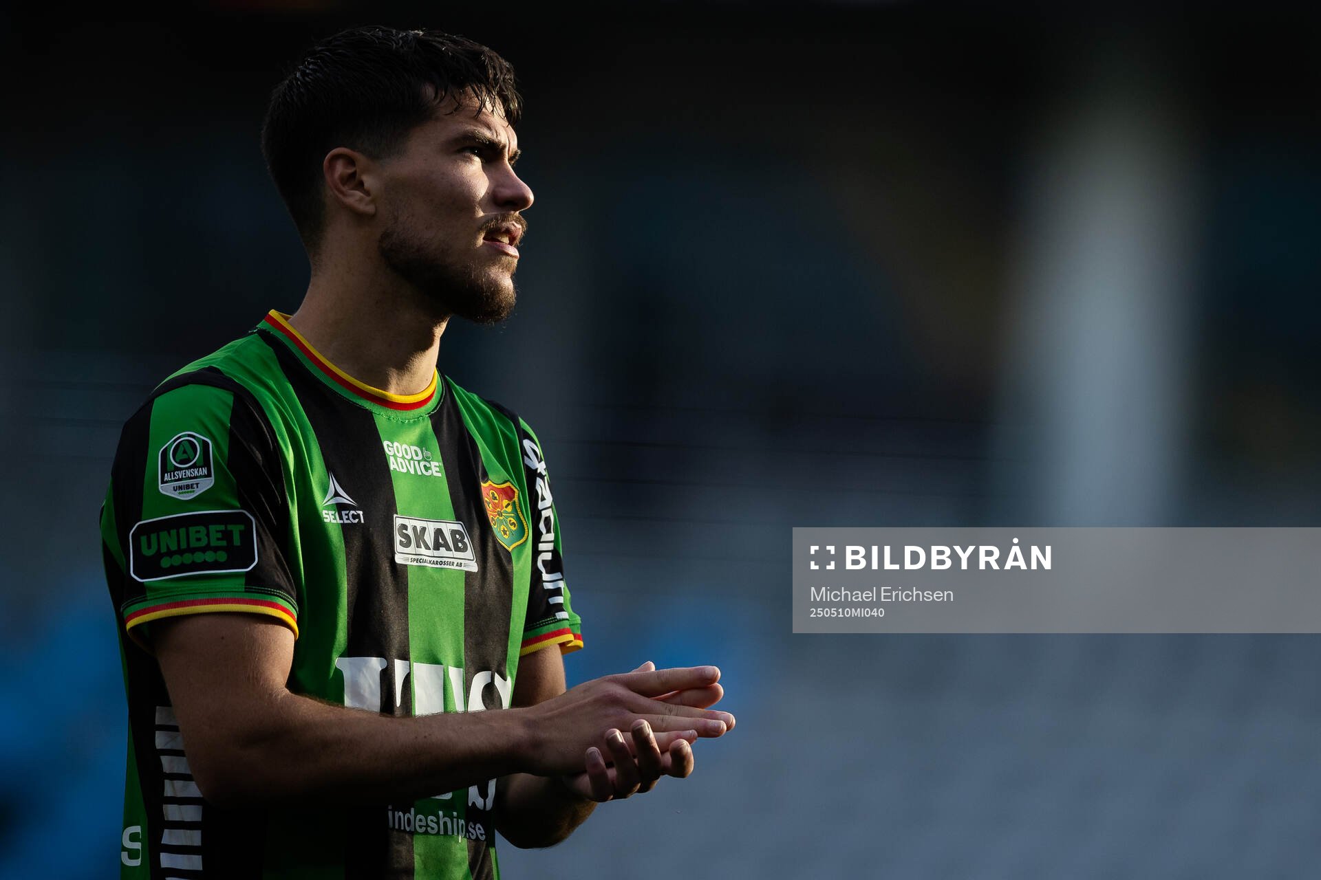 GAIS William Milovanovic efter fotbollsmatchen i Allsvenskan mellan GAIS och Värnamo den 10 maj 2025 i Göteborg. 