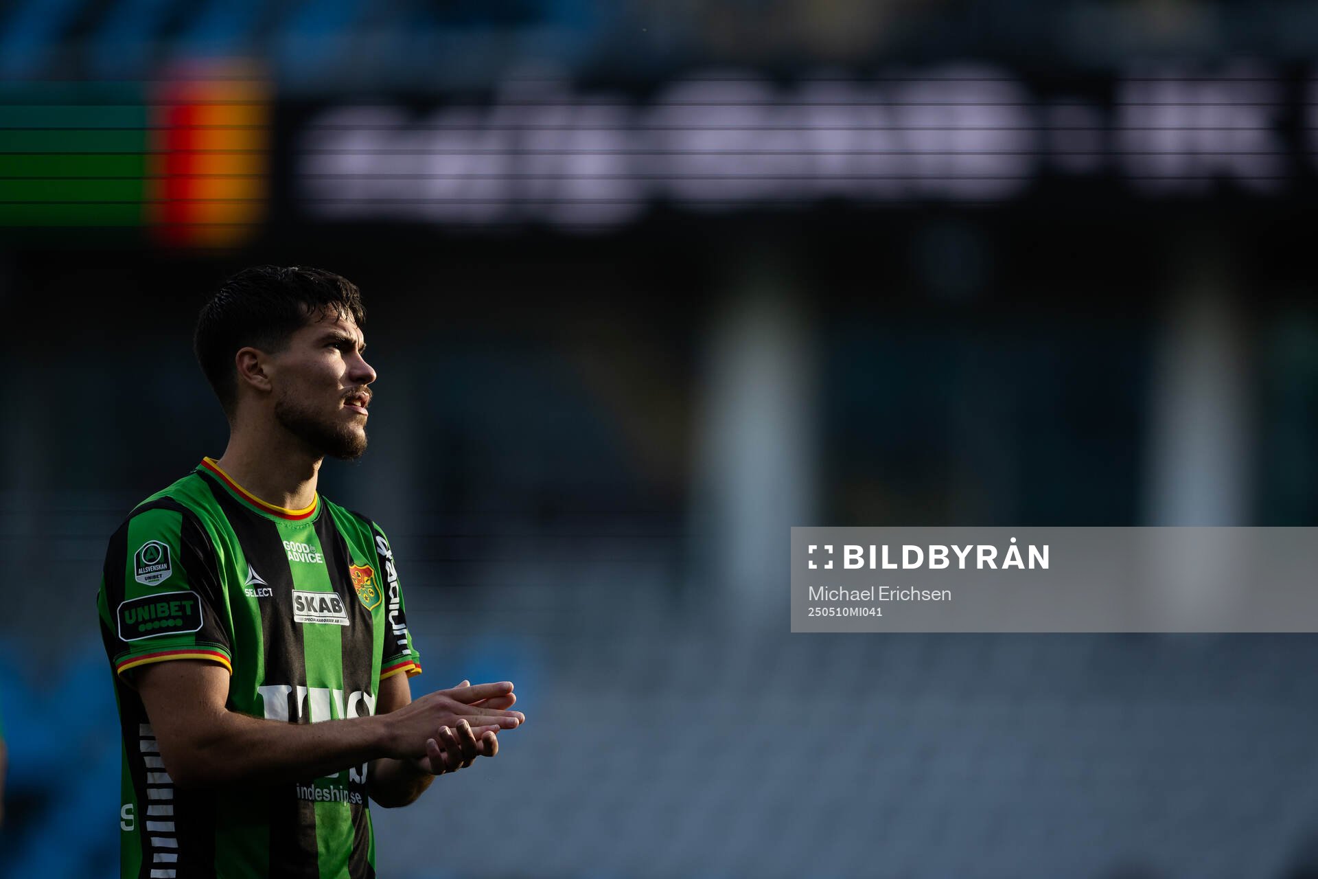 GAIS William Milovanovic efter fotbollsmatchen i Allsvenskan mellan GAIS och Värnamo den 10 maj 2025 i Göteborg. 