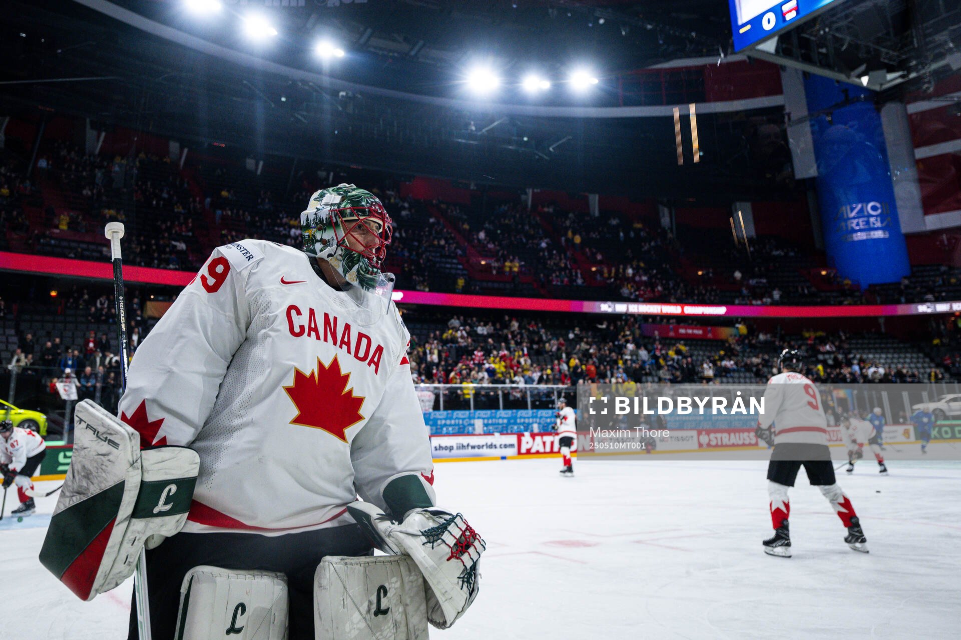 Goaltender Marc-André Fleury of Canada at warm-up