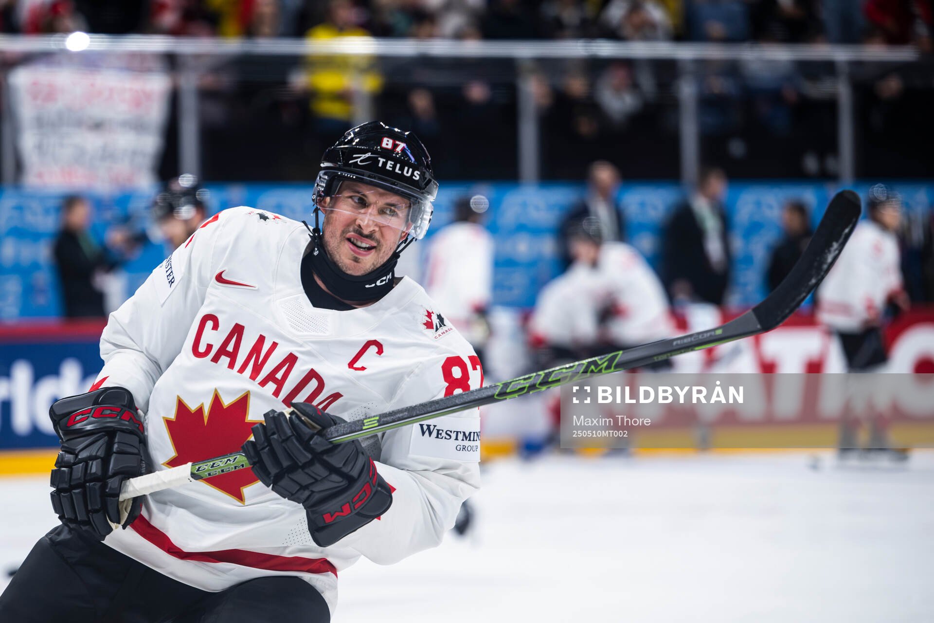 Sidney Crosby of Canada at warm-up