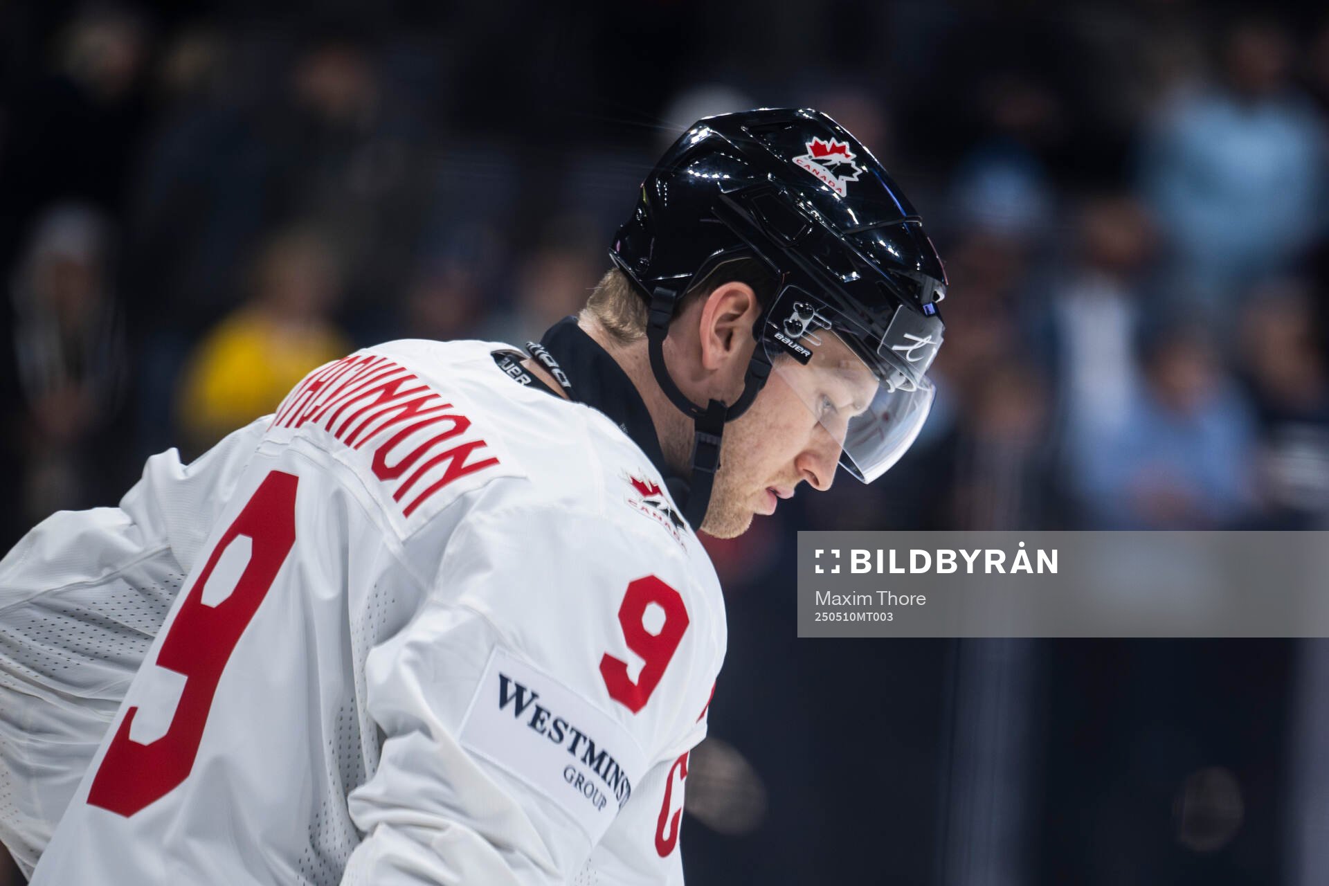 Nathan MacKinnon of Canada at warm-up