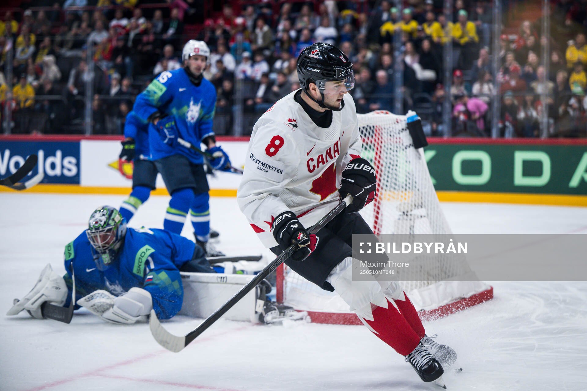 Noah Dobson of Canada celebrates