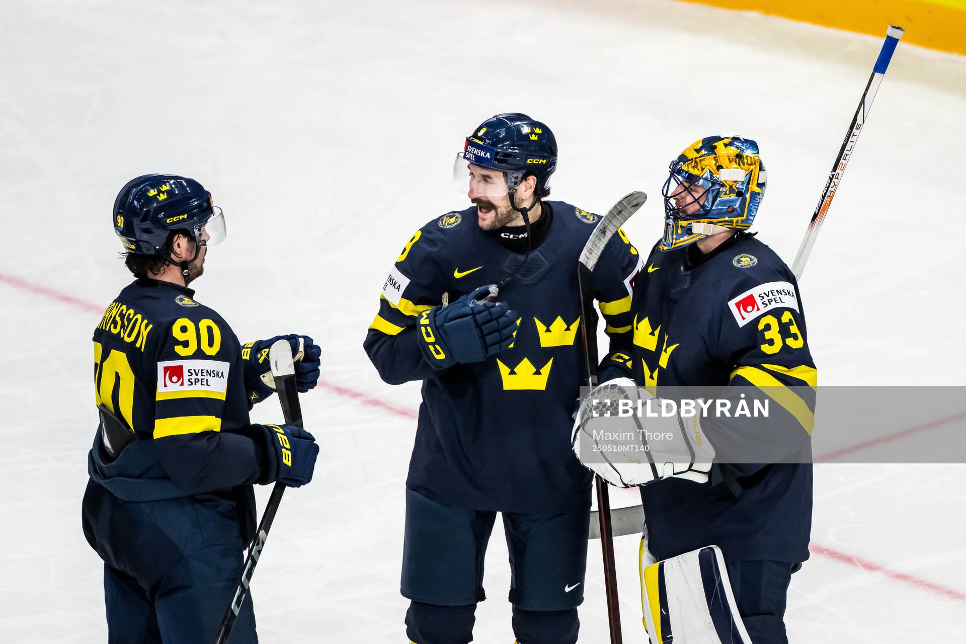 Marcus Johansson, Filip Forsberg, and goaltender Samuel