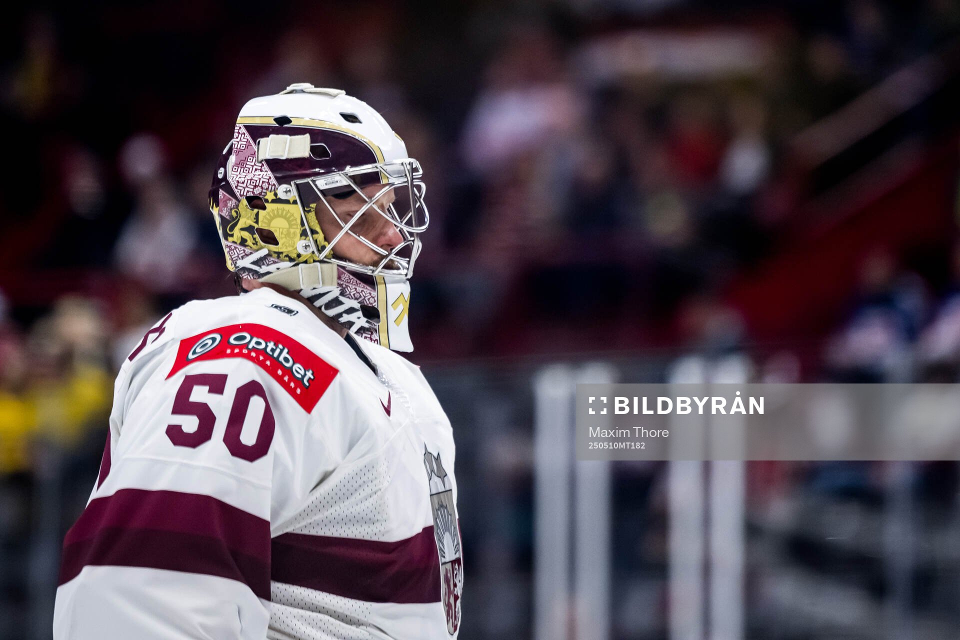 Goaltender Kristers Gudlevskis of Latvia