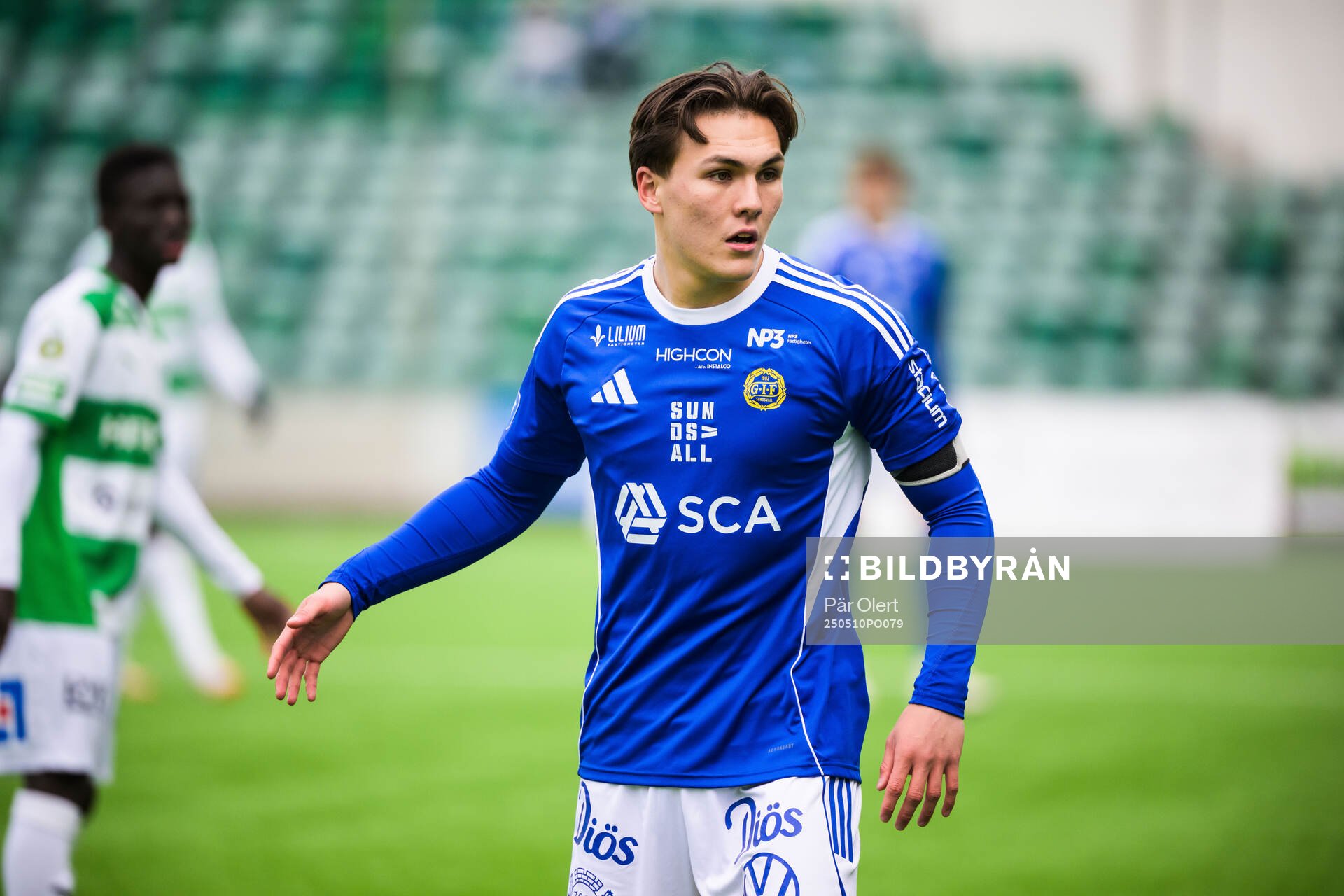 GIF Sundsvalls Miguel Sandberg under fotbollsmatchen i Superettan mellan GIF Sundsvall och Västerås den 10 maj 2025 i Sundsvall. 