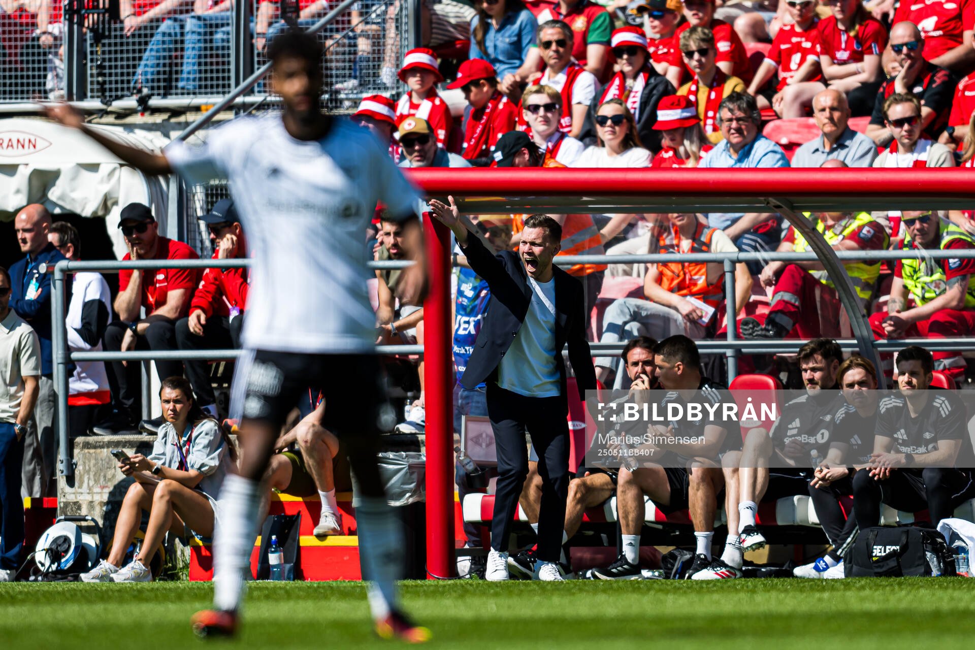 Alfred Johansson, head coach of Rosenborg, during the Eliteserien match between Brann and Rosenborg on May 11, 2025 in Bergen. 