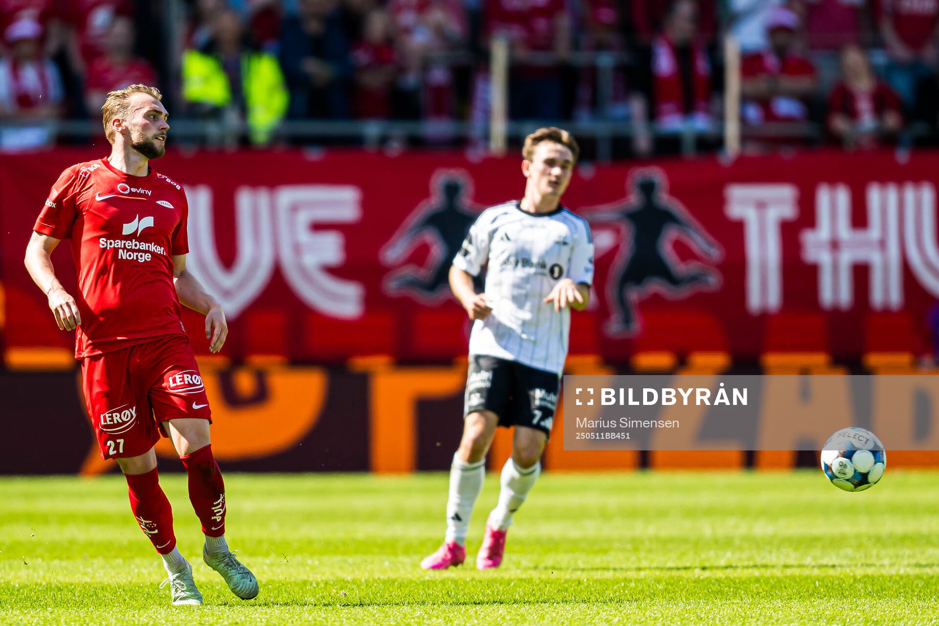 Mads Berg Sande of Brann during the Eliteserien match between Brann and Rosenborg on May 11, 2025 in Bergen. 