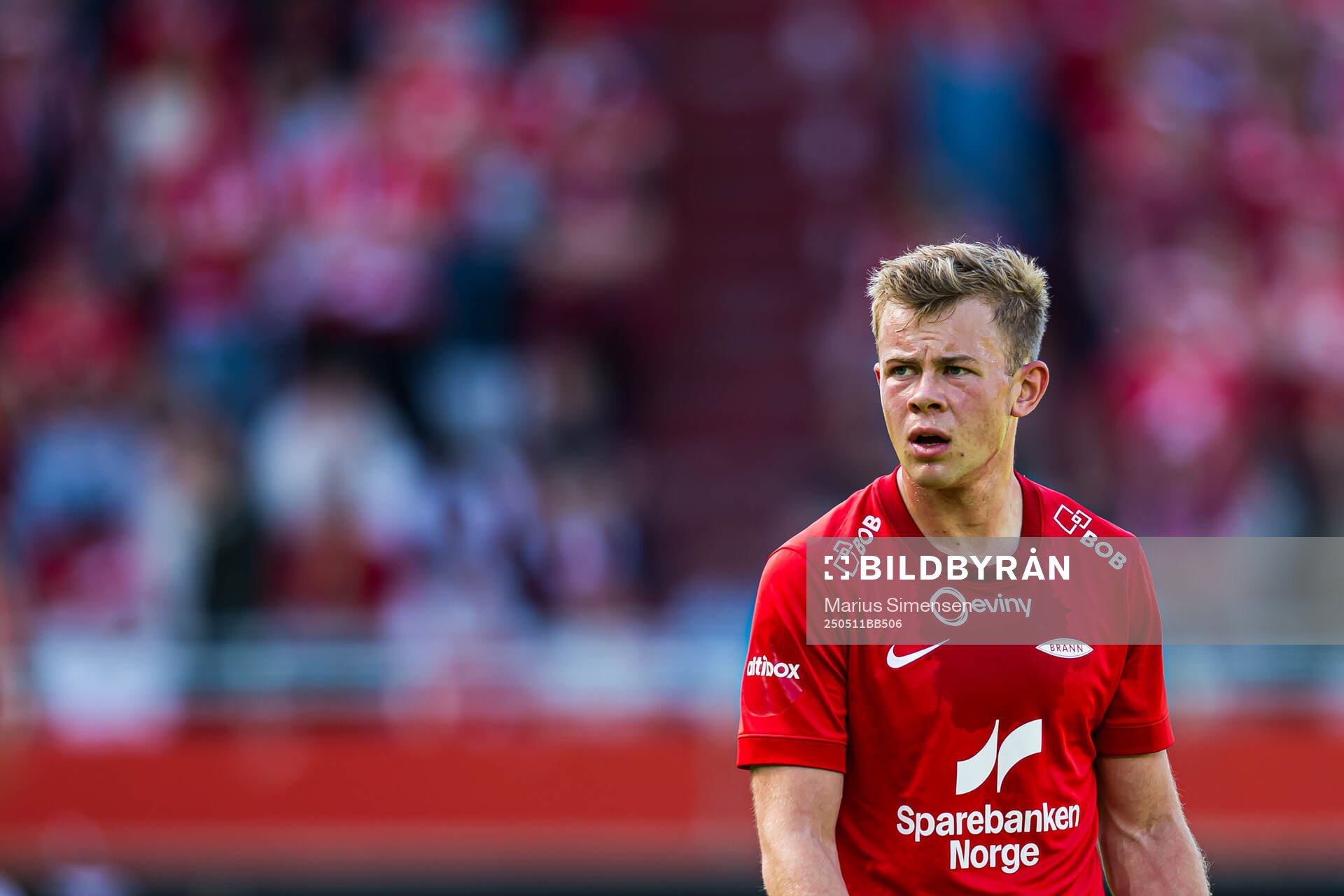 Aune Heggebø of Brann during the Eliteserien match between Brann and Rosenborg on May 11, 2025 in Bergen. 