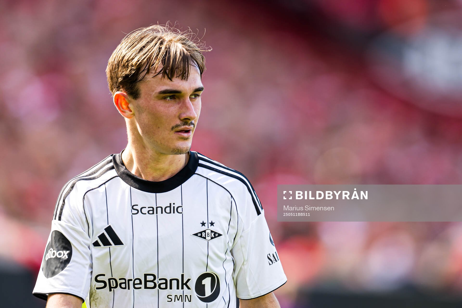 Marius Sivertsen Broholm of Rosenborg during the Eliteserien match between Brann and Rosenborg on May 11, 2025 in Bergen. 